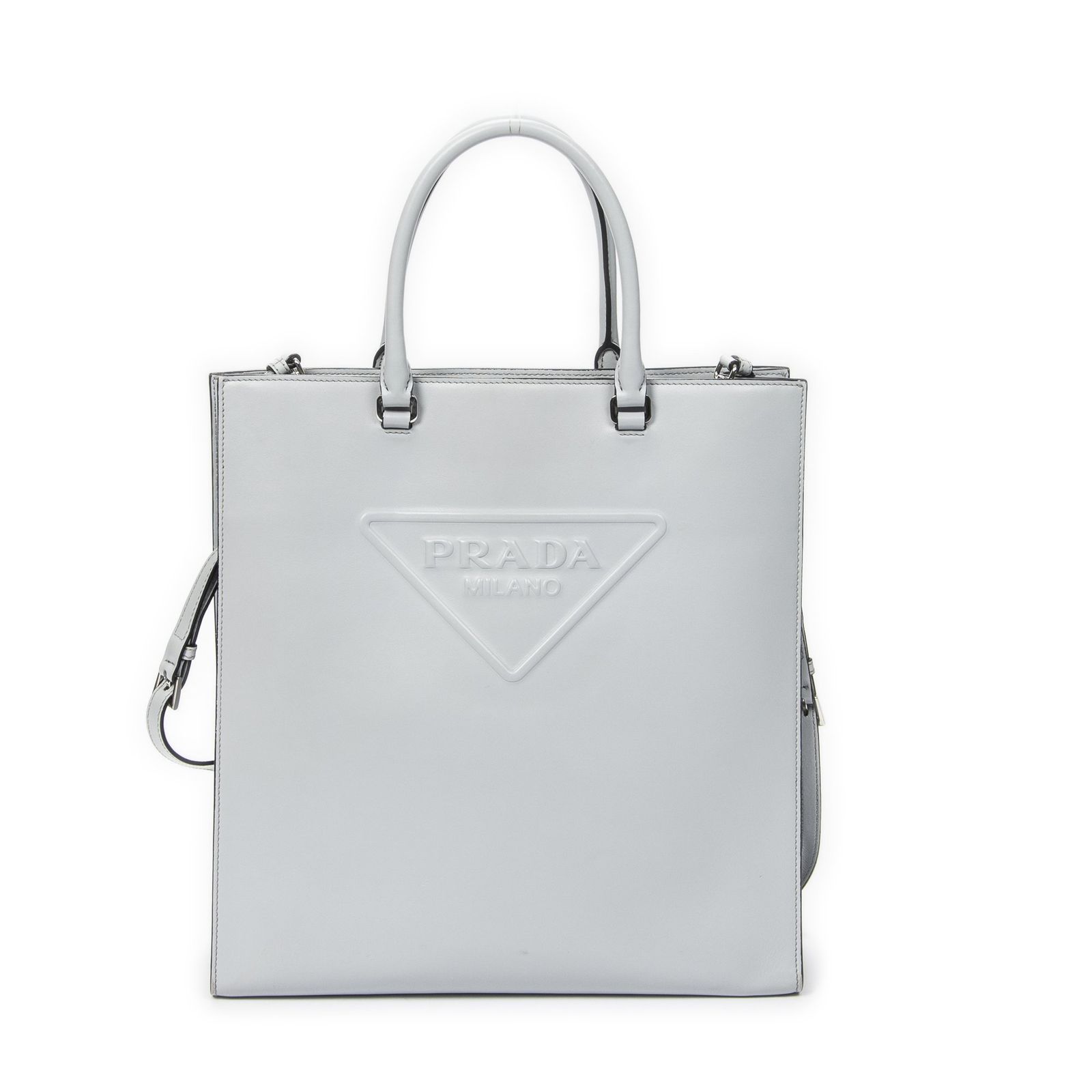 [中古] PRADA プラダEmbossed Logo Vertical Tote水色ソフトカーフスキンレザーA
