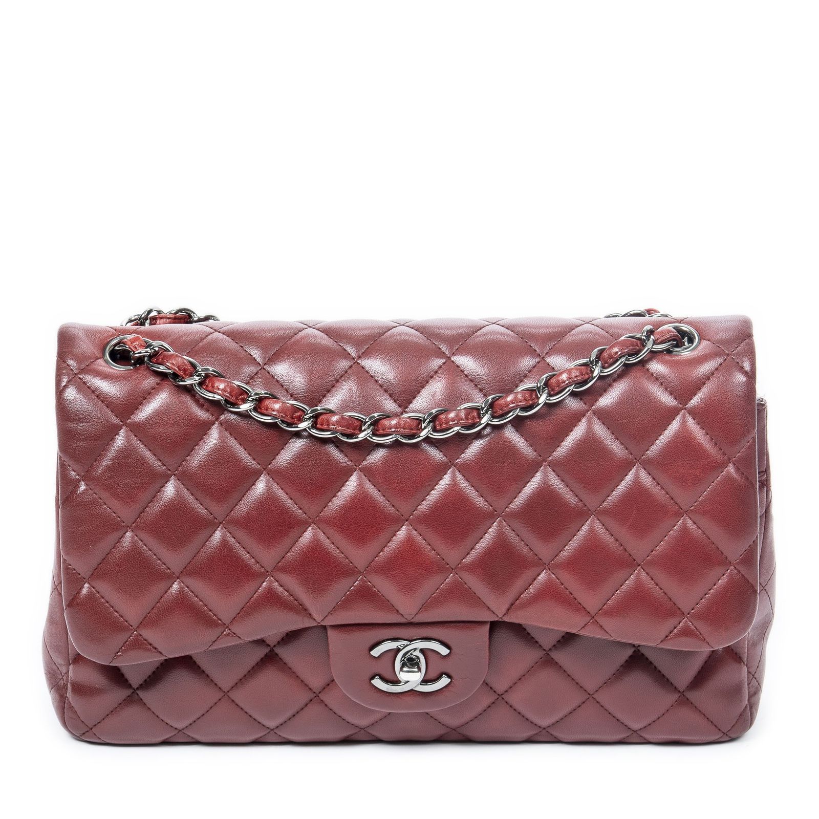 [中古] CHANEL シャネルデカマトラッセ ダブルフラップ赤マトラッセラムスキンレザーA