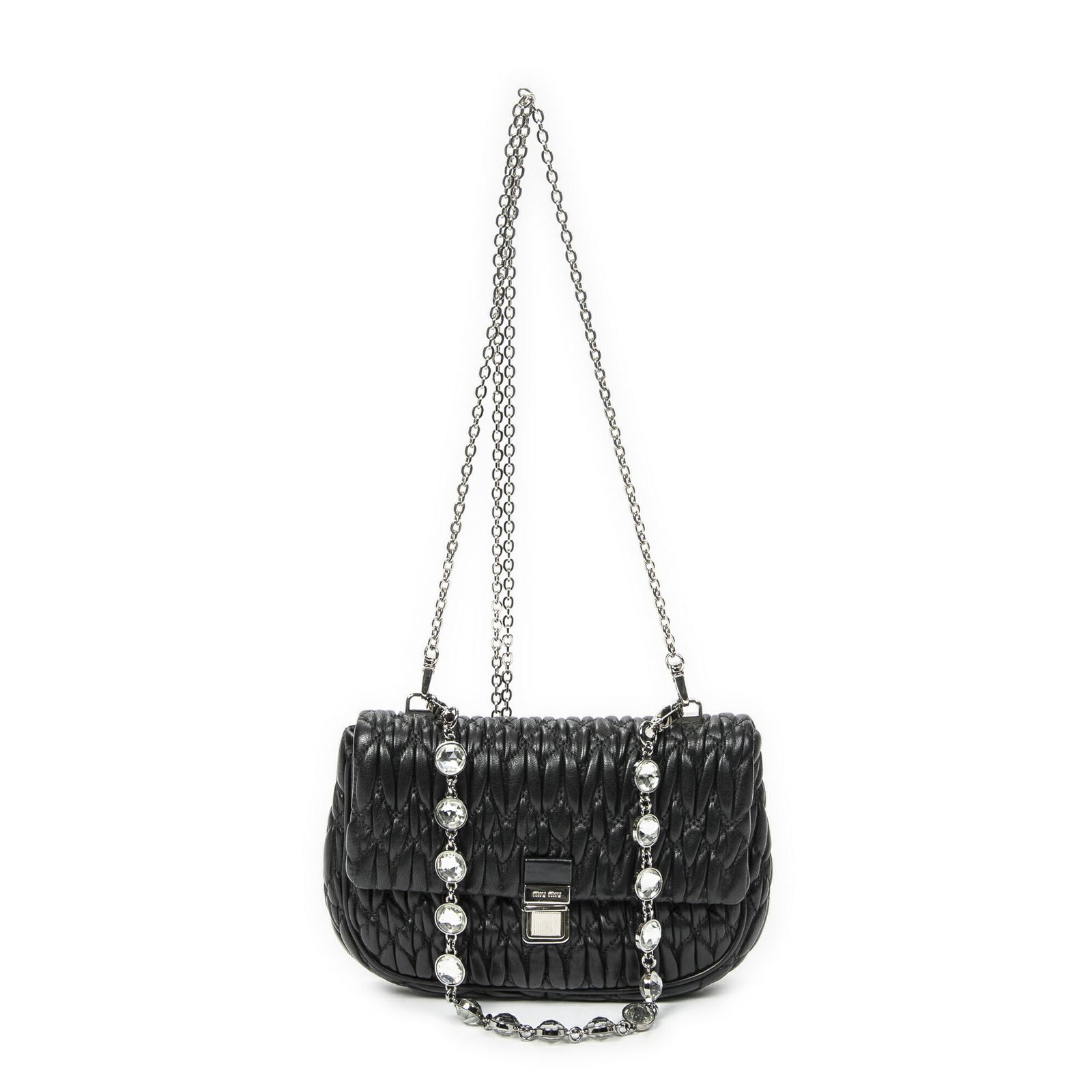[中古] MIU MIU ミュウミュウLady Crystal Flap Crossbody黒ナッパマトラッセレザーA