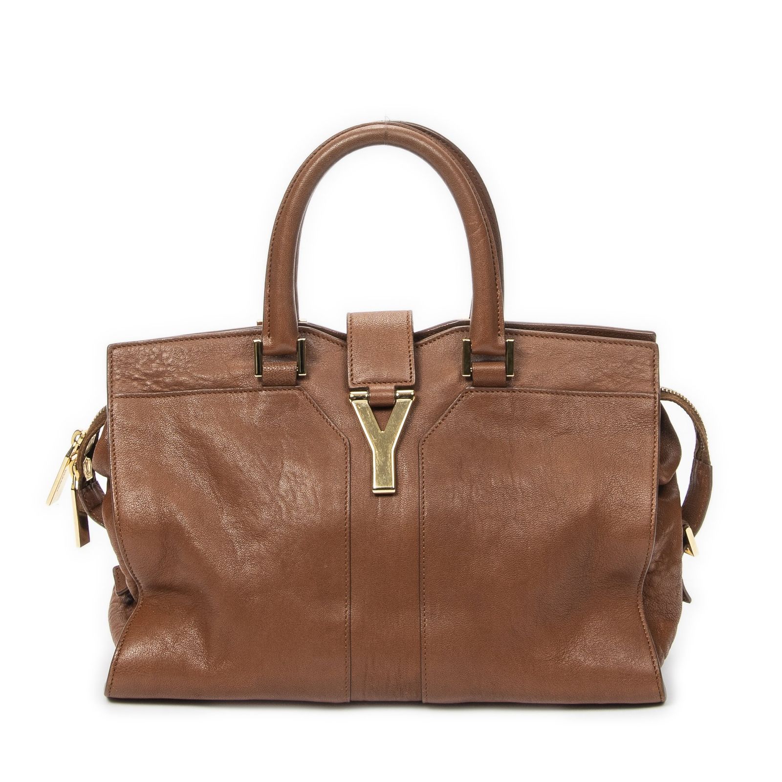 [中古] YVES SAINT LAURENT イヴサンローランスモール クラシック Y カバ茶色カーフスキンレザーAB