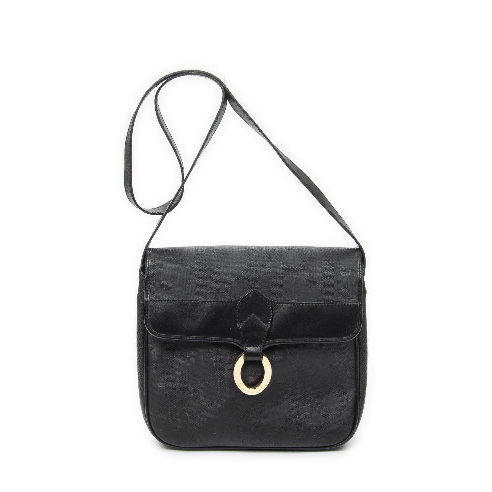 [中古] DIOR ディオールヴィンテージCDフラップショルダー黒トロッター柄 PVCキャンバスAB