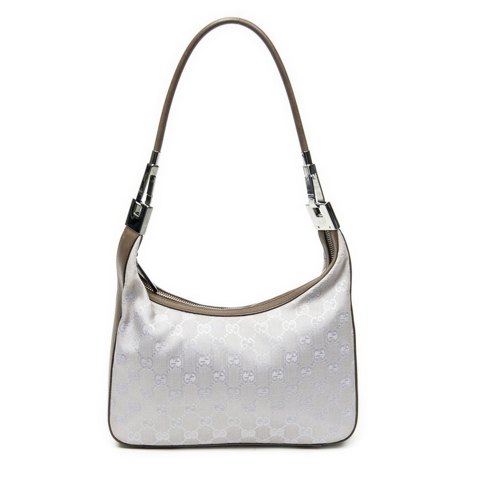 [中古] GUCCI グッチスモール ジップ ホーボーライラック、茶色GGキャンバスA