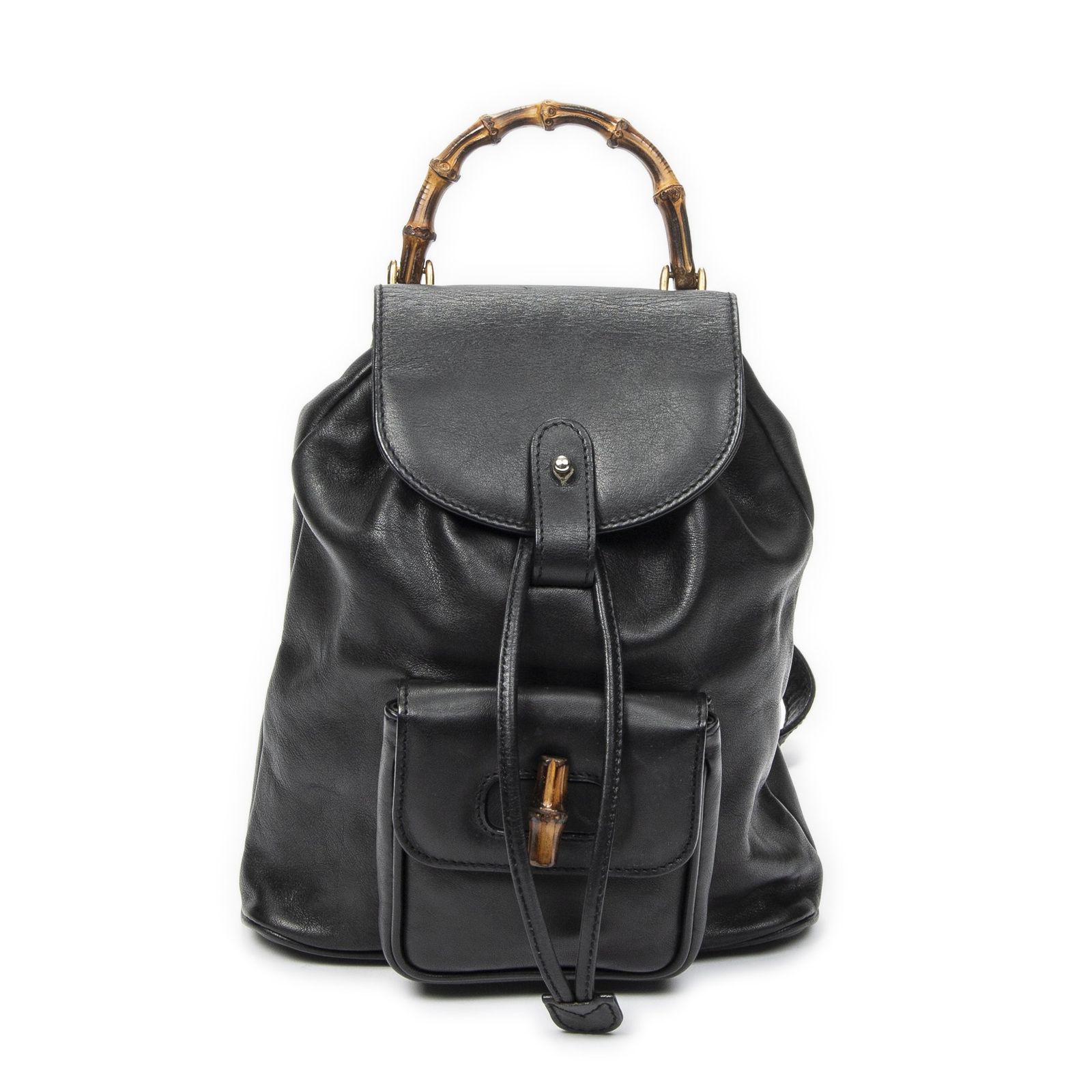 [中古] GUCCI グッチミニバンブーリュックサック黒カーフスキンレザーAB