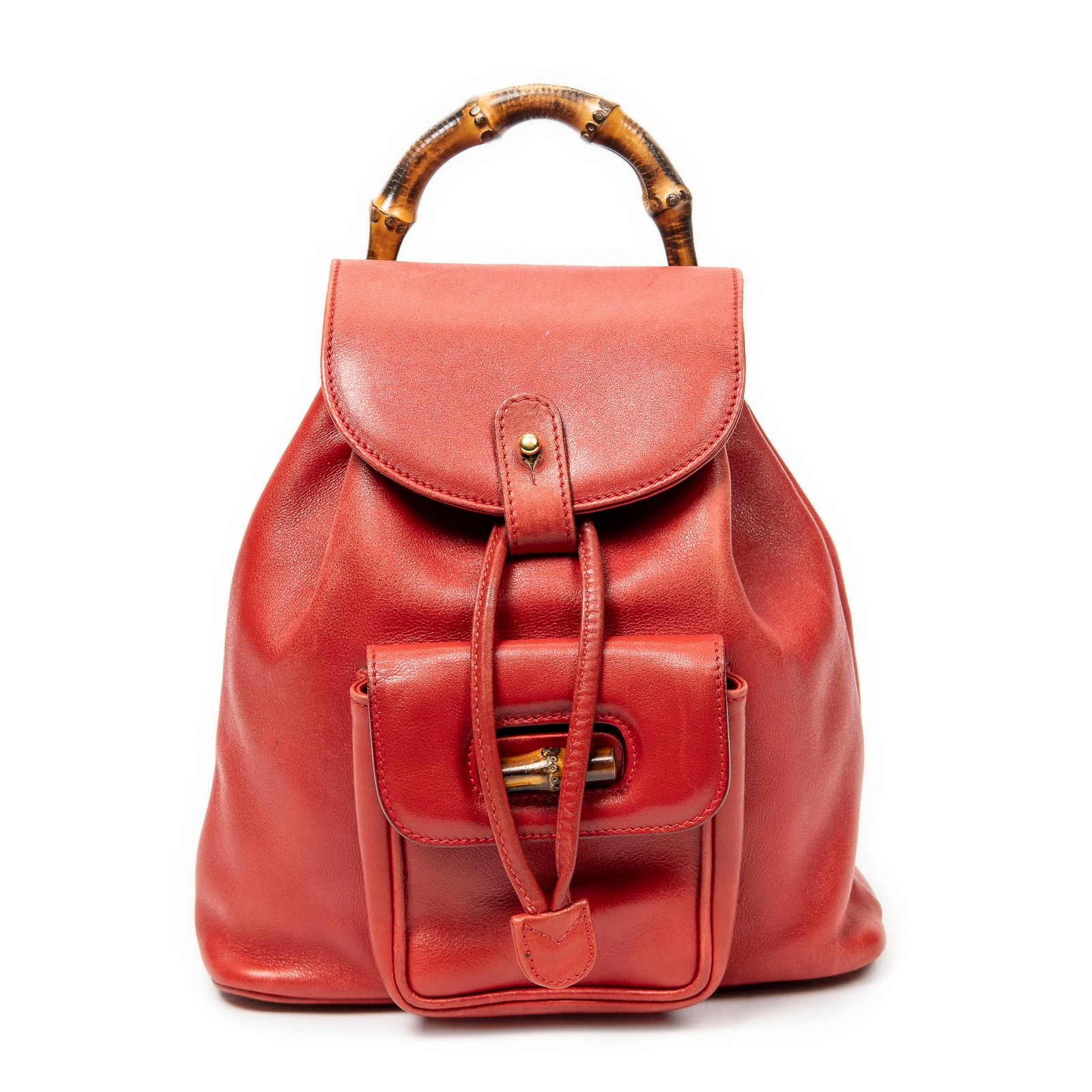 [中古] GUCCI グッチミニバンブーリュックサック赤カーフスキンレザーAB