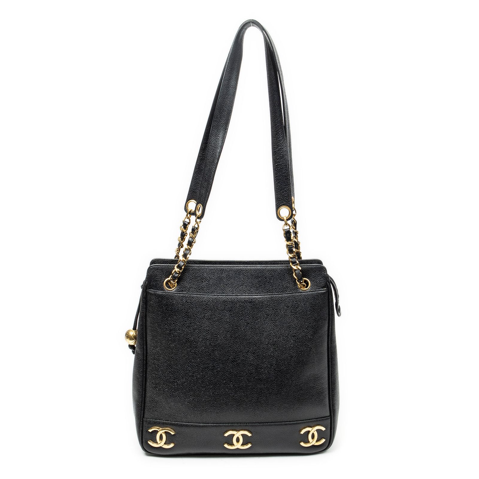 [中古] CHANEL シャネルTriple CC Chain Tote黒キャビアレザーA