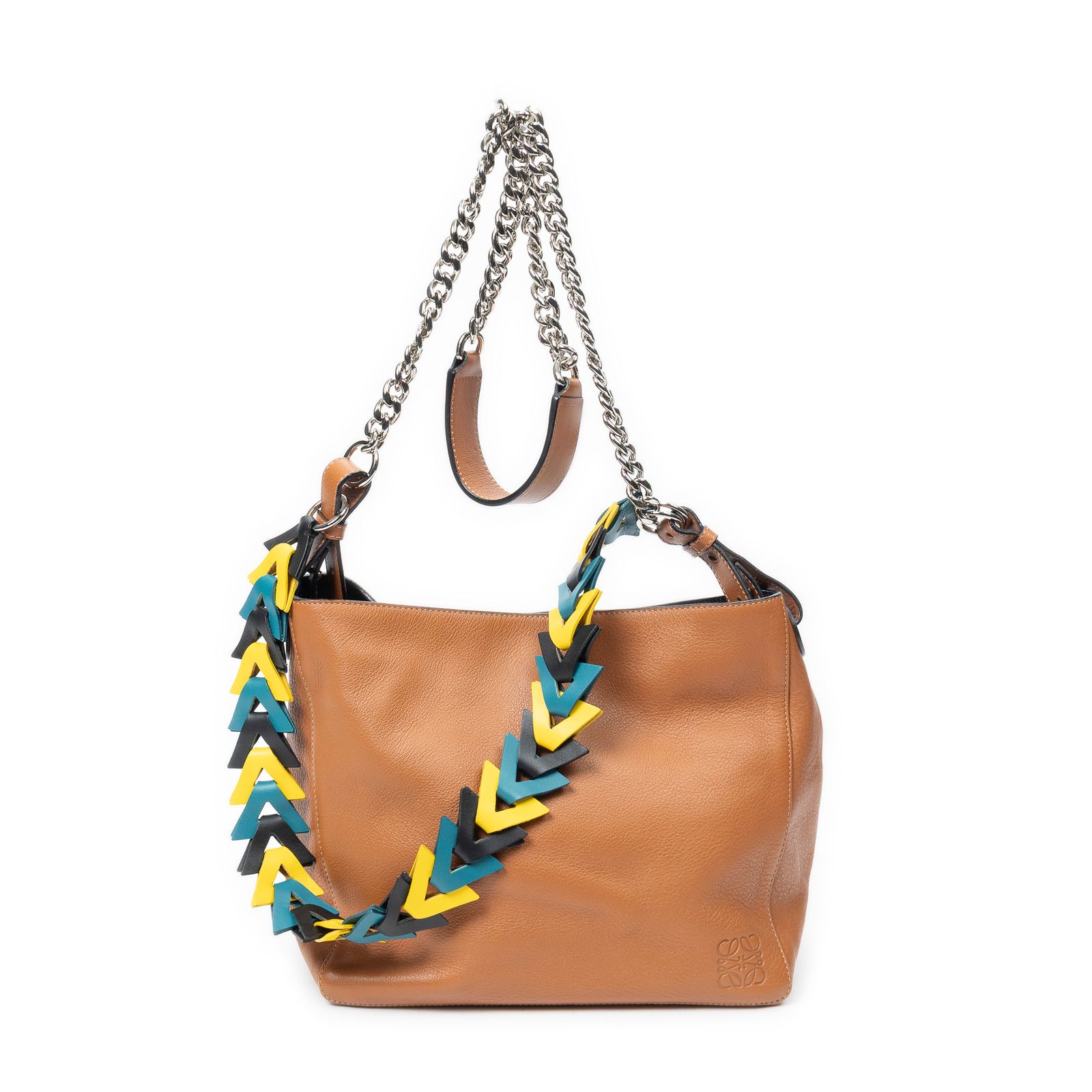 [中古] LOEWE ロエベV Bucket Bag茶色グレインカーフスキンレザーA