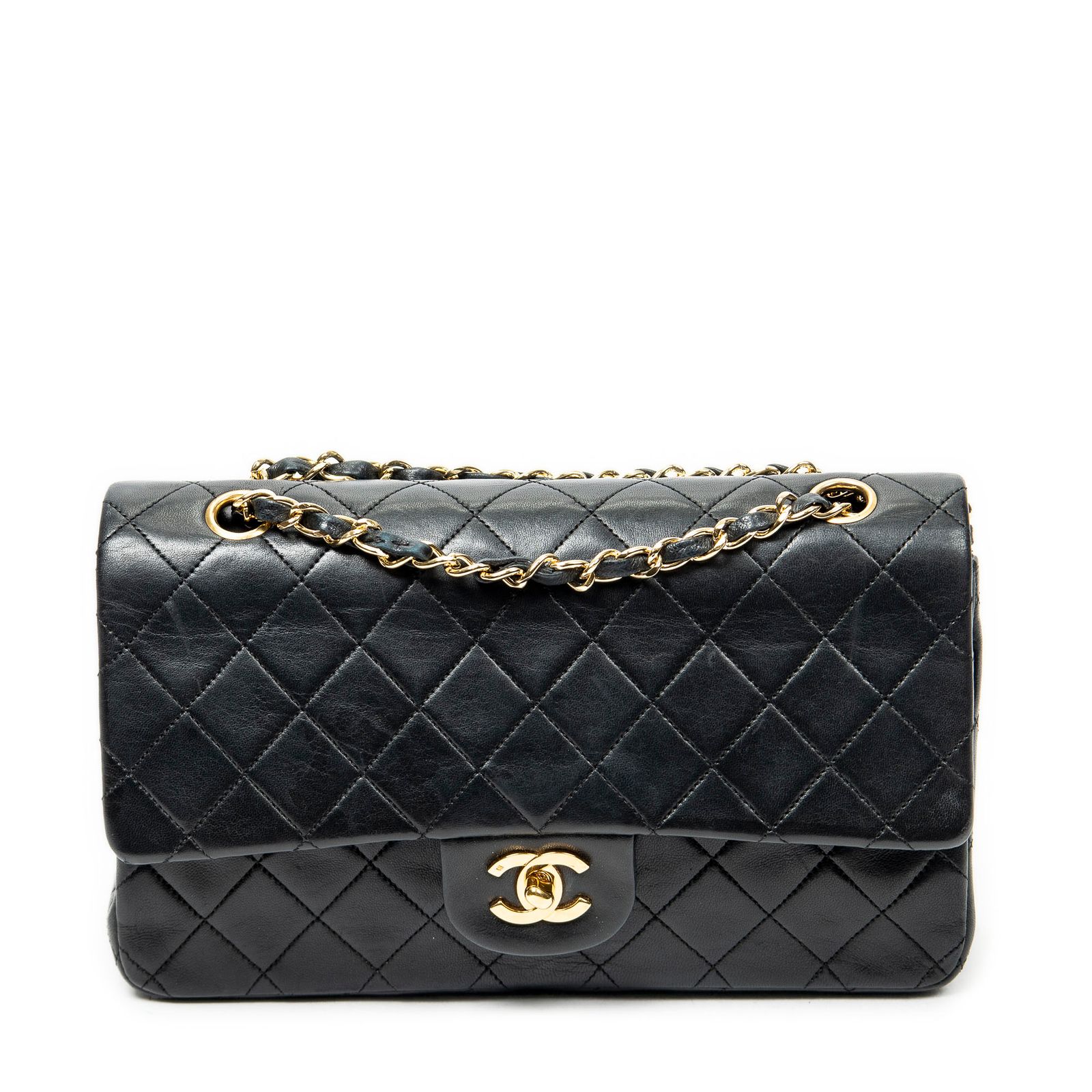 [中古] CHANEL シャネルマトラッセ Wフラップ黒マトラッセラムスキンレザーA