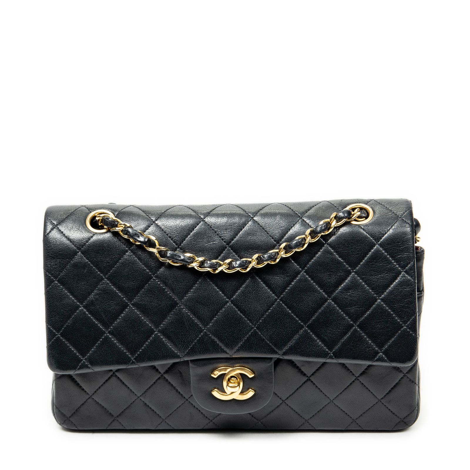 [中古] CHANEL シャネルマトラッセ Wフラップ黒マトラッセラムスキンレザーA