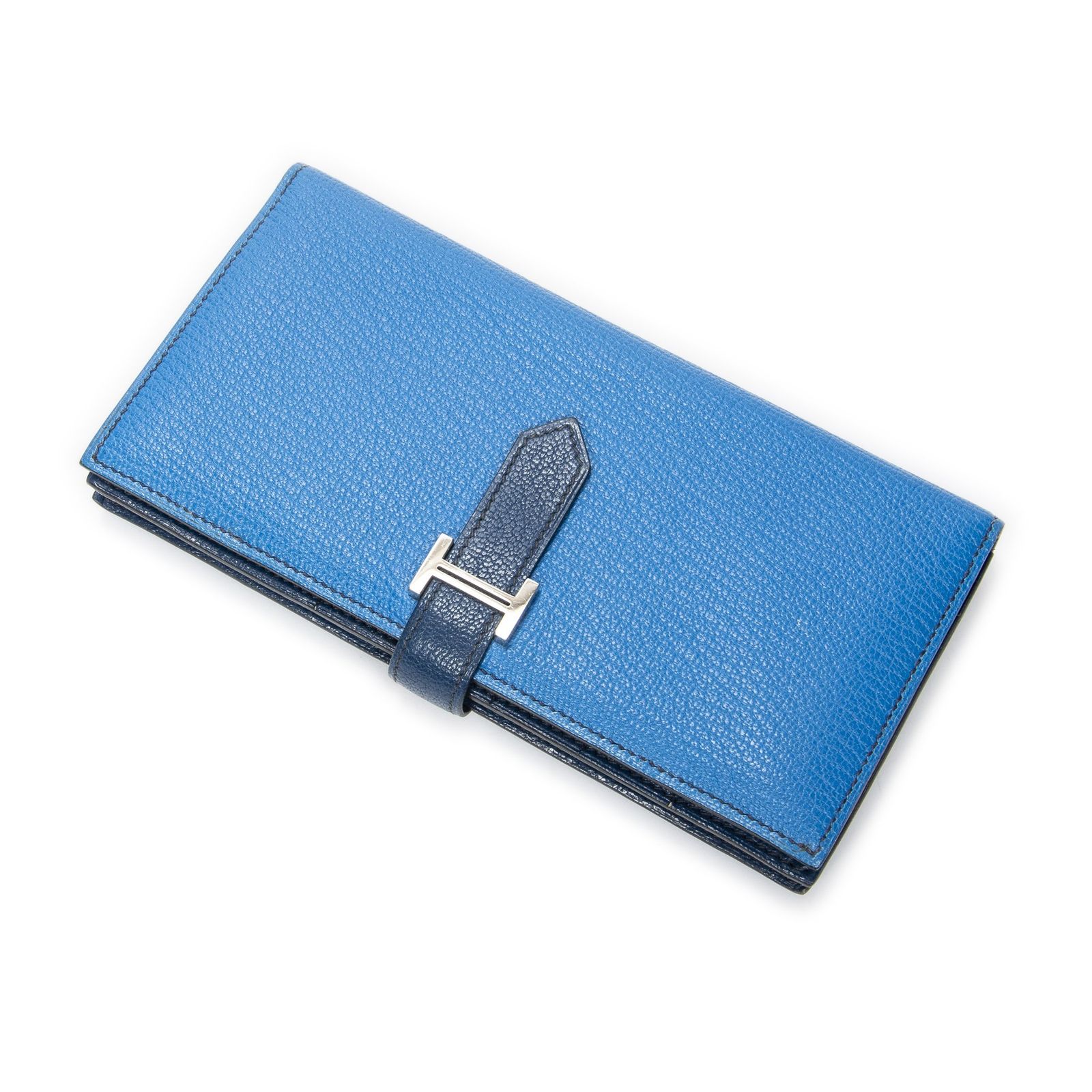 [中古] HERMES エルメスベアン スフレ ウォレットブルー・イズミールシェーブルマイソールレザーA