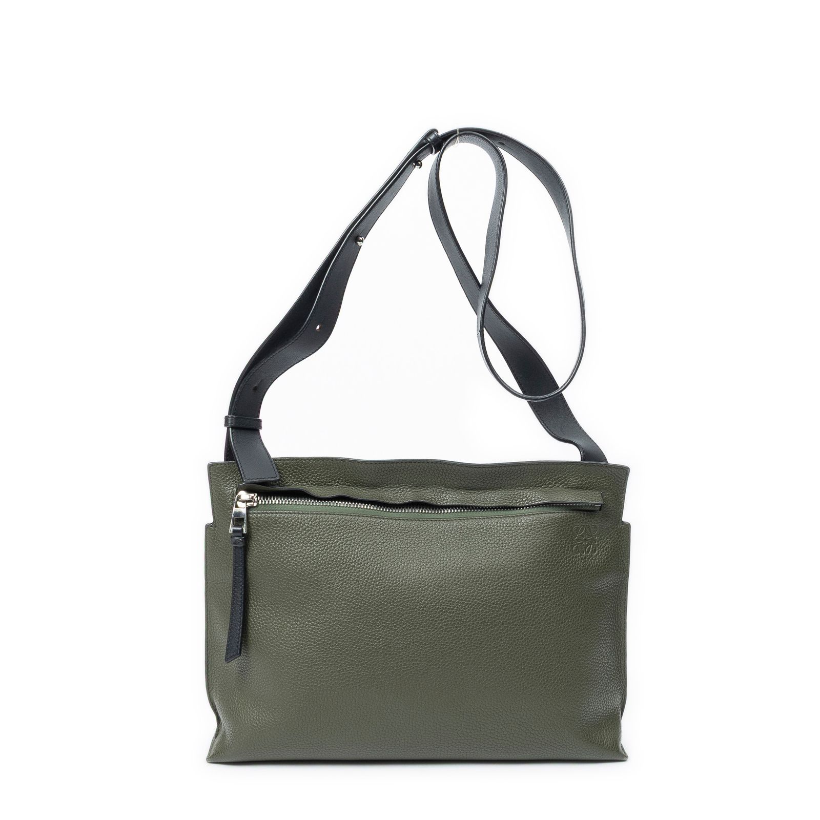 [中古] LOEWE ロエベTメッセンジャーグリーン/ブラックグレインカーフスキンレザーA