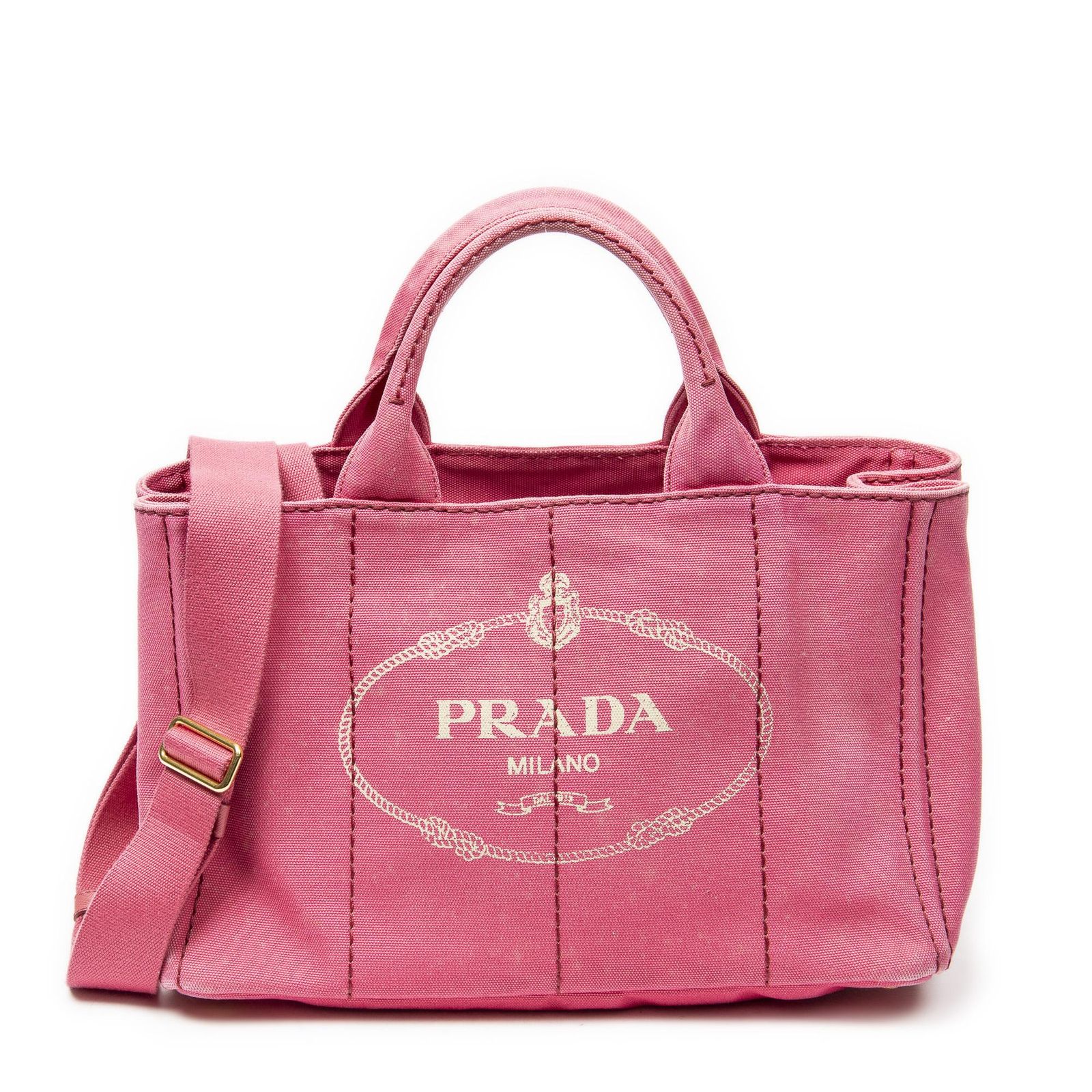 [中古] PRADA プラダミディアム カナパ トートフューシャピンクカナパキャンバスAB