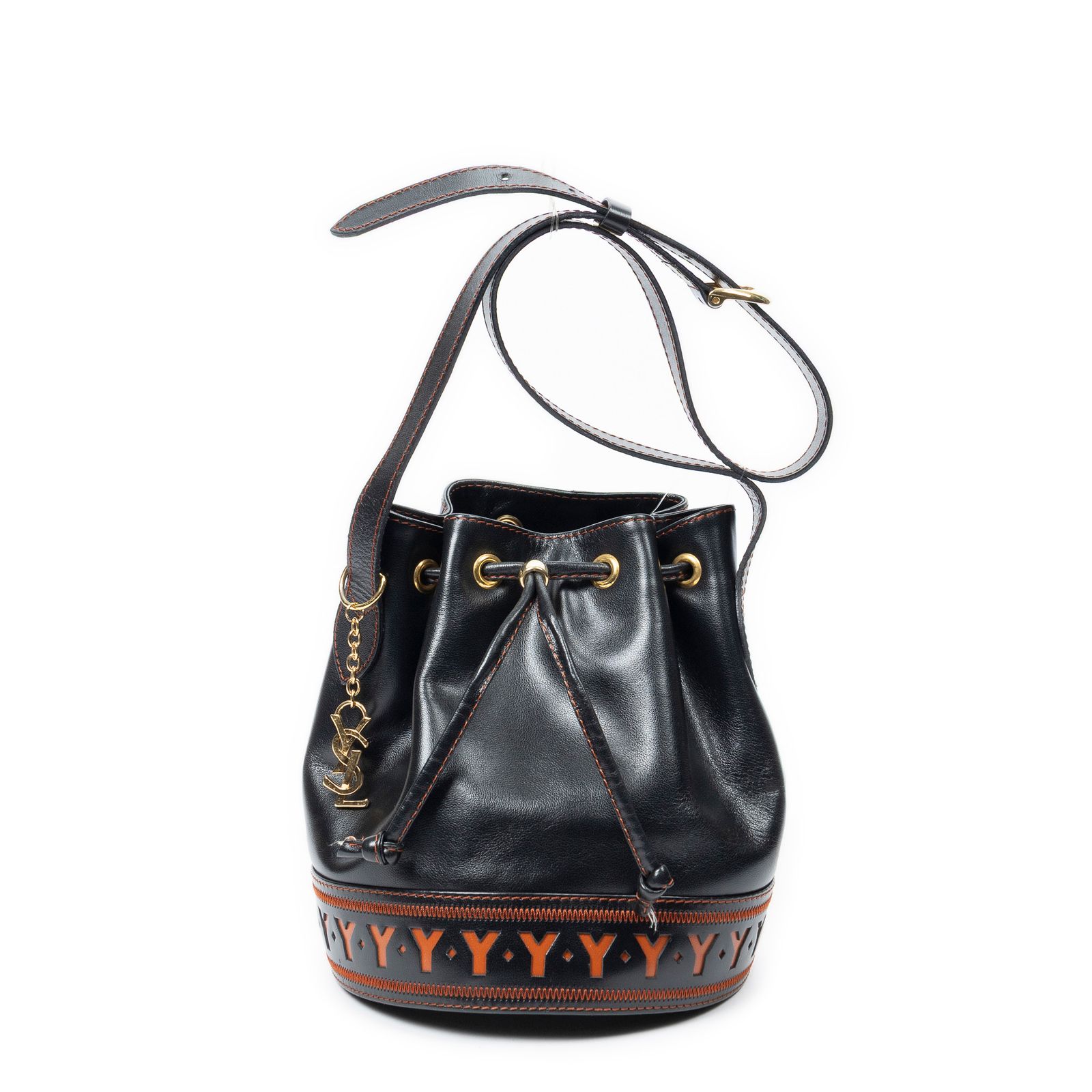 [中古] YVES SAINT LAURENT イヴサンローランCutout Y Bucket Crossbodyブラック/ブラウンカットアウトYレザーA