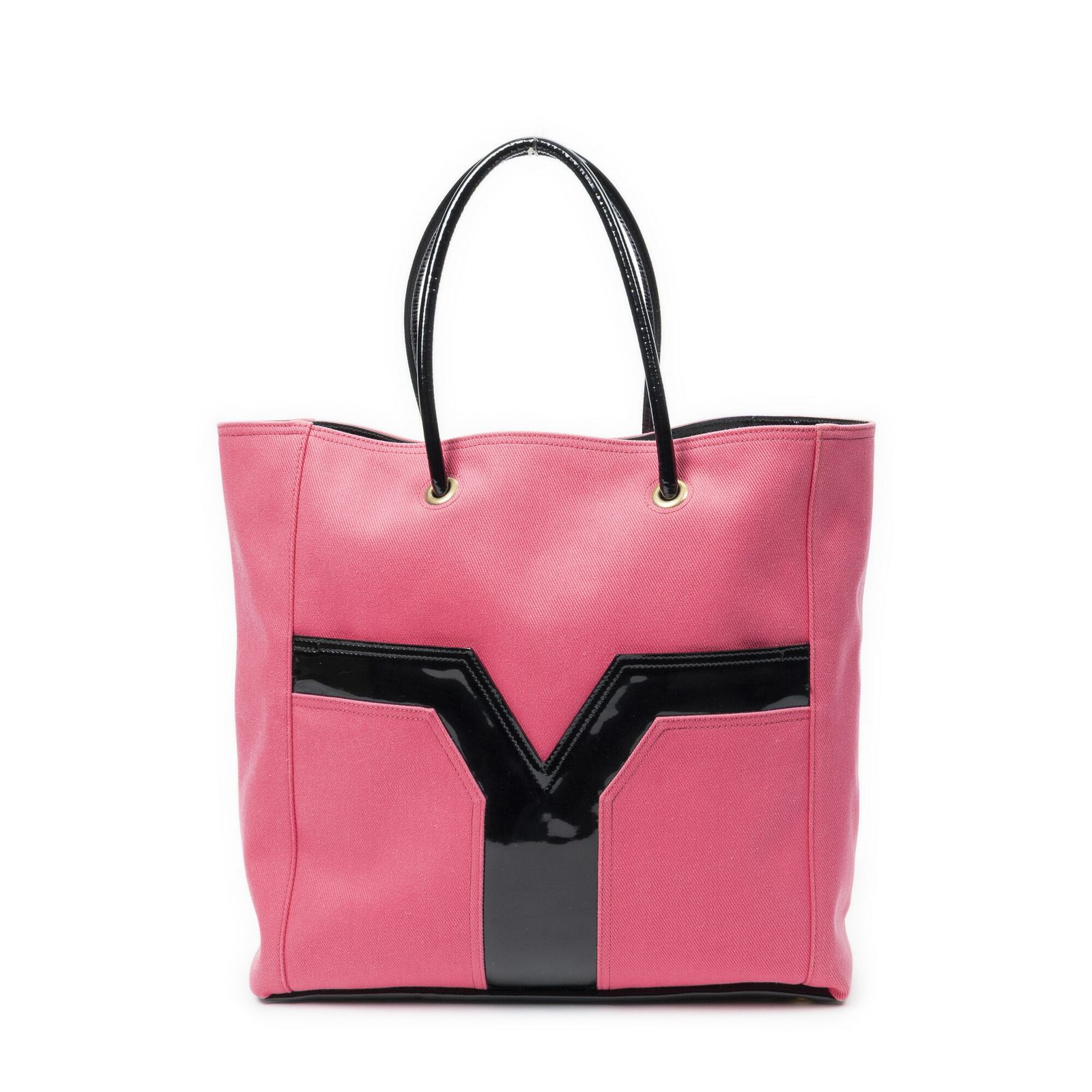[中古] YVES SAINT LAURENT イヴサンローランLucky Chyc Toteピンク、黒ウオーベンキャンバスA