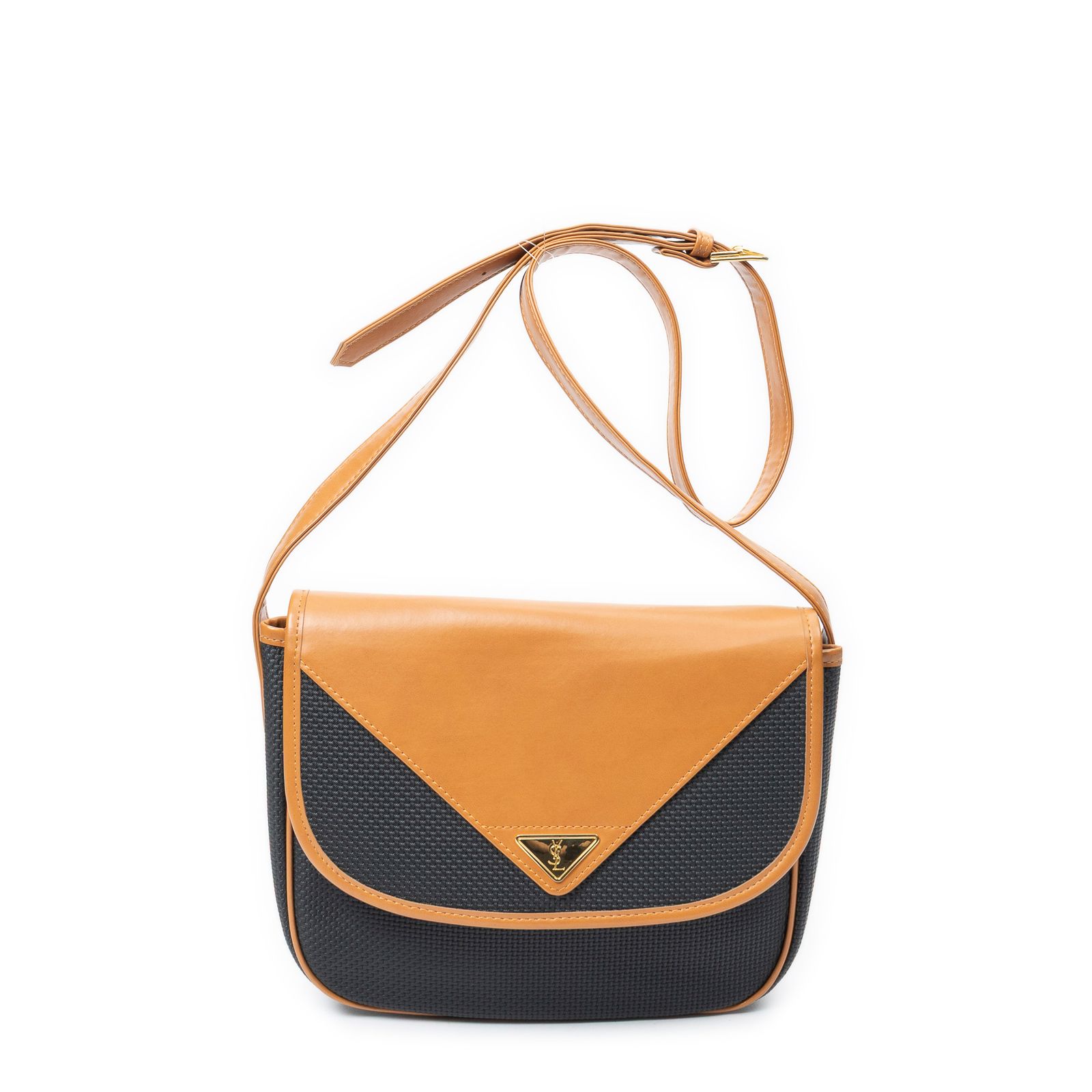 [中古] YVES SAINT LAURENT イヴサンローランヴィンテージ フラップ クロスボディタン/ブラックゴッホ PVCキャンバスA