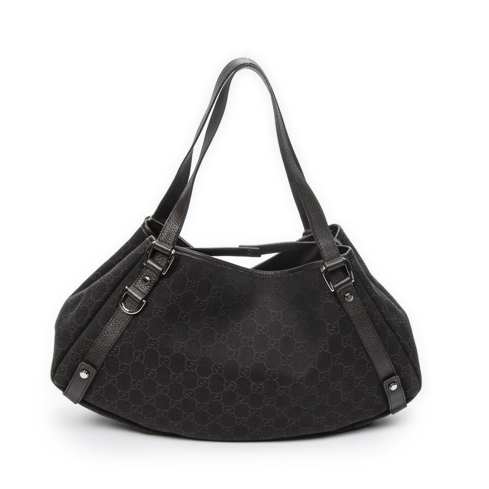 [中古] GUCCI グッチアビー ホーボー ダイアゴナルダークブラウンGGデニムキャンバスA