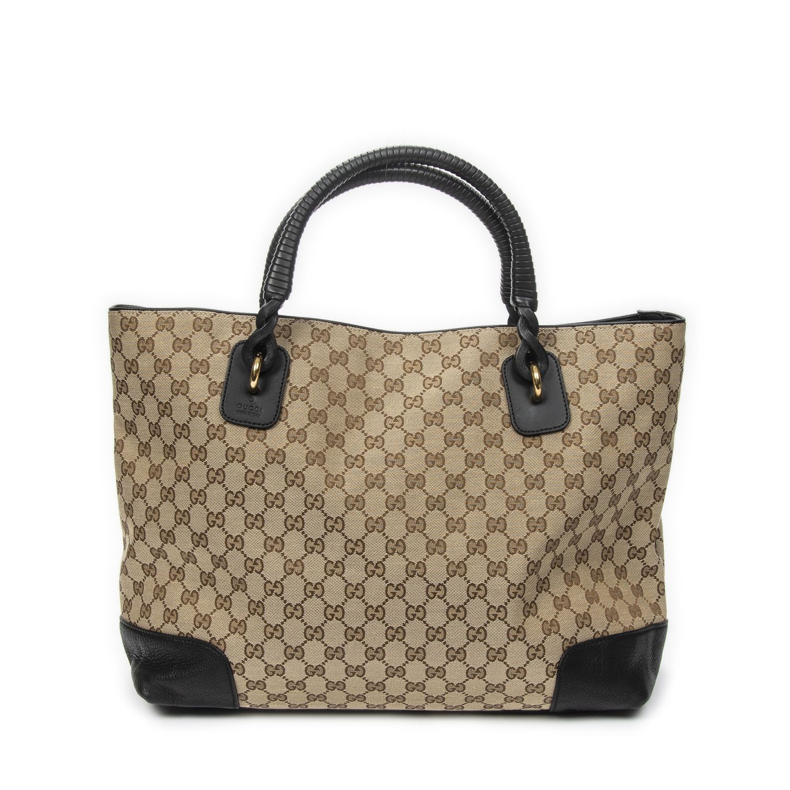 [中古] GUCCI グッチLarge Twisted Handle Zip Toteベージュ/ブラックGGキャンバスA
