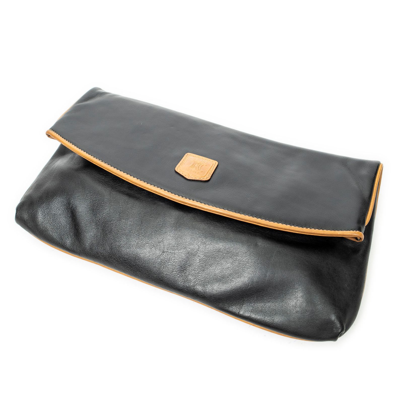 [中古] CELINE セリーヌMacadam Flap Clutchブラック/ブラウンカーフスキンレザーAB