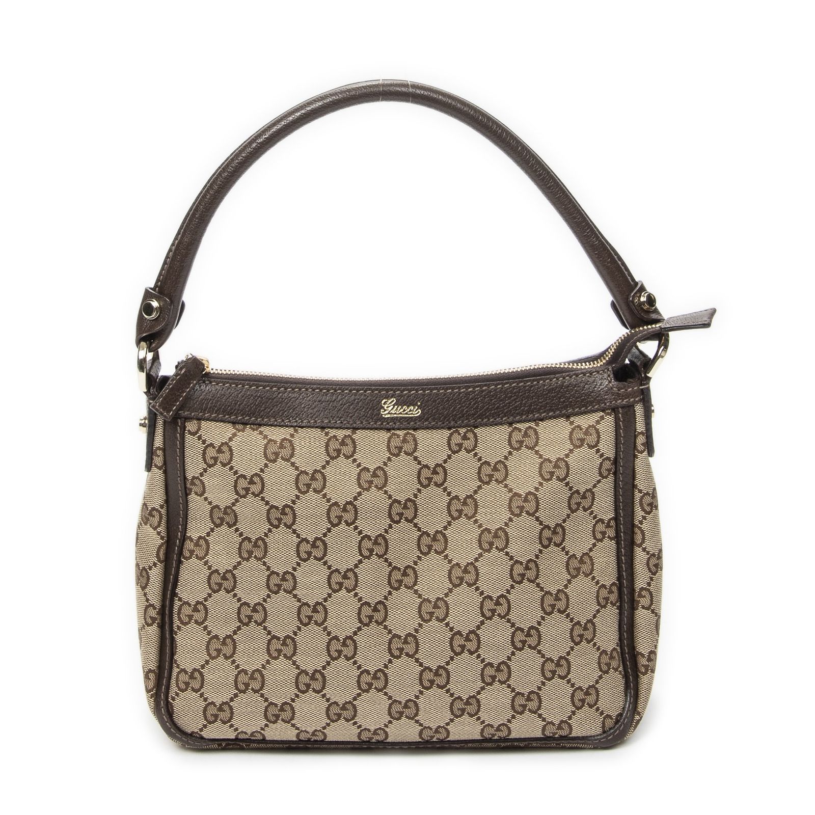 [中古] GUCCI グッチスモール Abbey トップハンドルベージュ/ダークブラウンGGキャンバスA