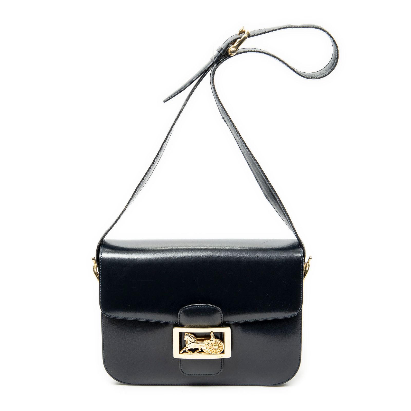 [中古] CELINE セリーヌVintage Medium Carriage FlapネイビーカーフスキンレザーAB