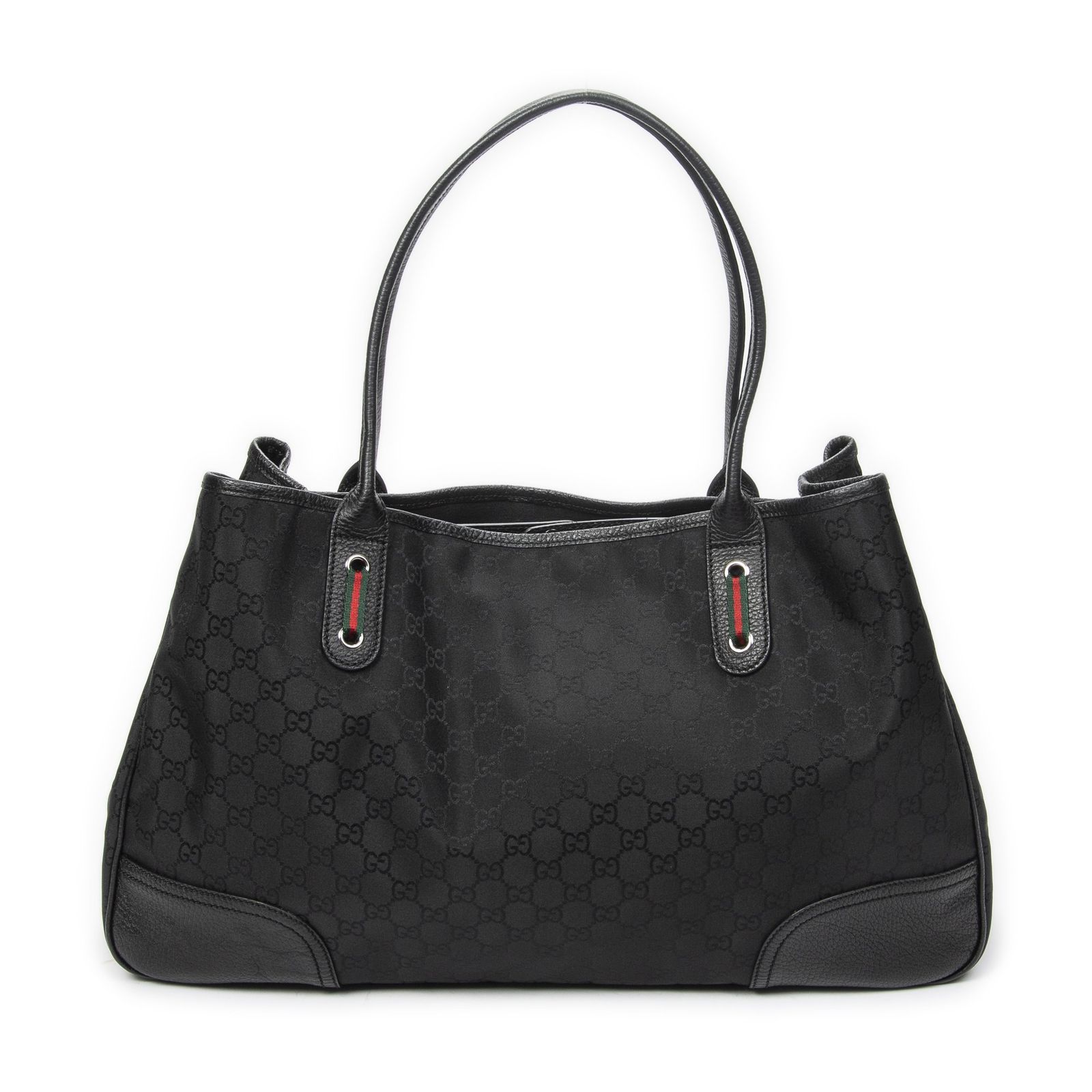 [中古] GUCCI グッチラージ Web Princy トート黒GGナイロンキャンバスA