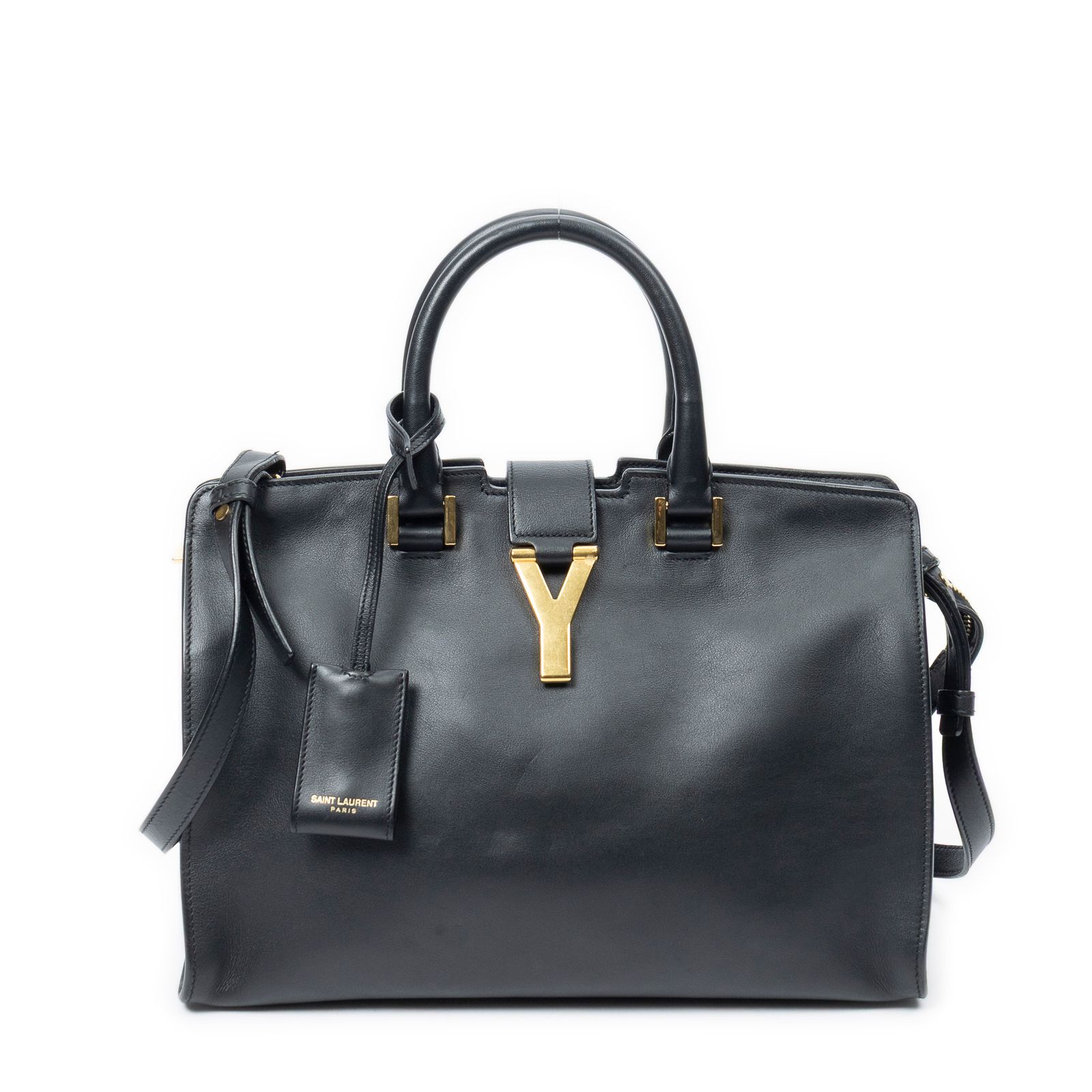 [中古] YVES SAINT LAURENT イヴサンローランスモール クラシック Y カバ黒カーフスキンレザーA
