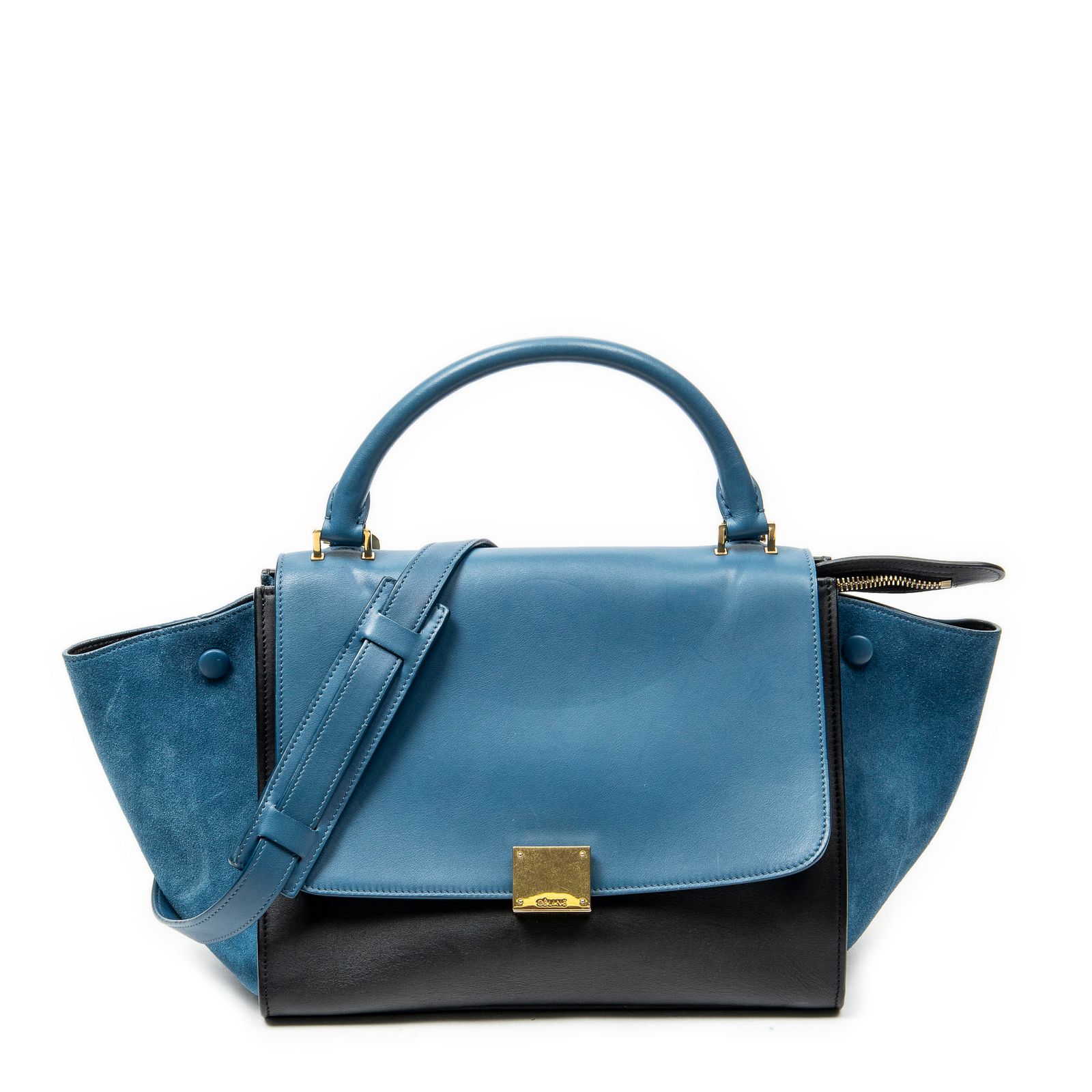 [中古] CELINE セリーヌスモール バイカラー トラペーズブルー/ブラックスムースレザーA