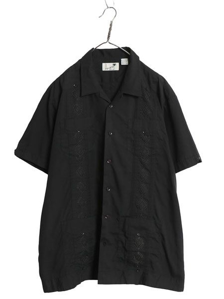 00s オープンカラー 半袖 キューバ シャツ メンズ XL オールド グアヤベーラ メキシカン 開襟 ボックス シワになりにくい 大きいサイズ 黒