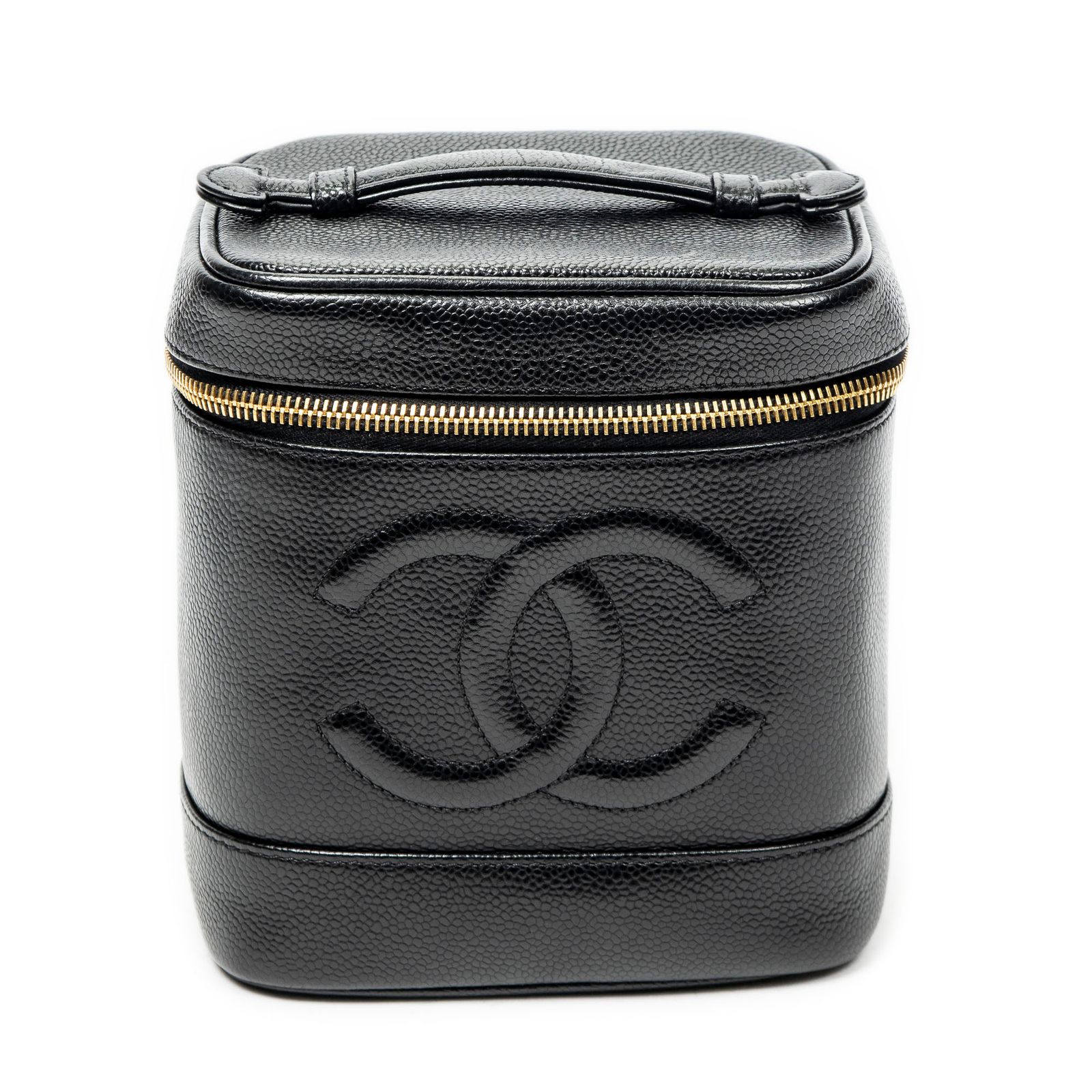 [中古] CHANEL シャネルタイムレストールバニティケース黒キャビアレザーA