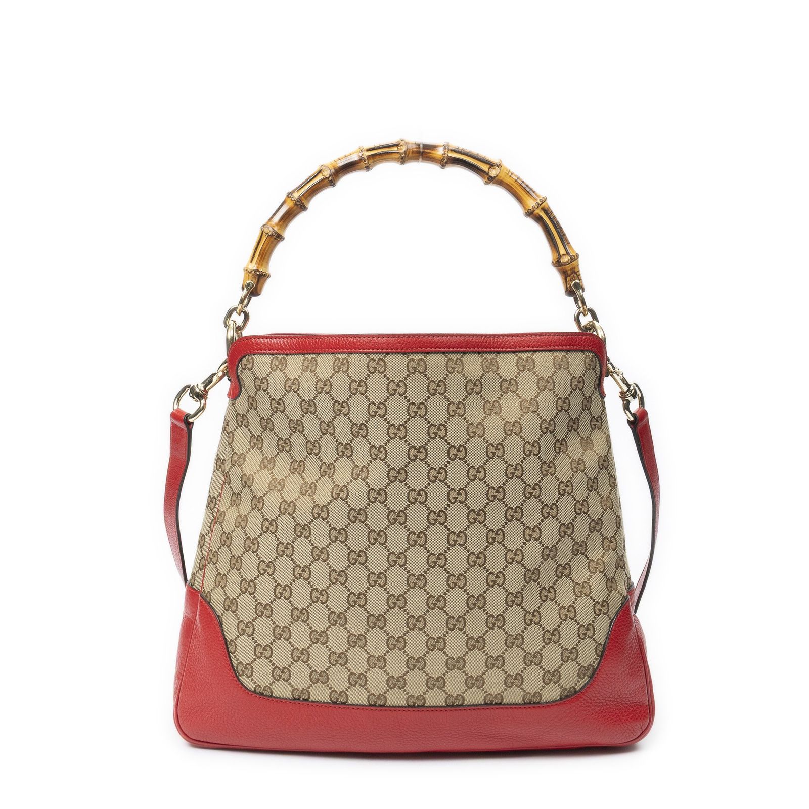[中古] GUCCI グッチミディアム ダイアナ バンブー ホーボベージュ/レッドGGキャンバスA 60,280円