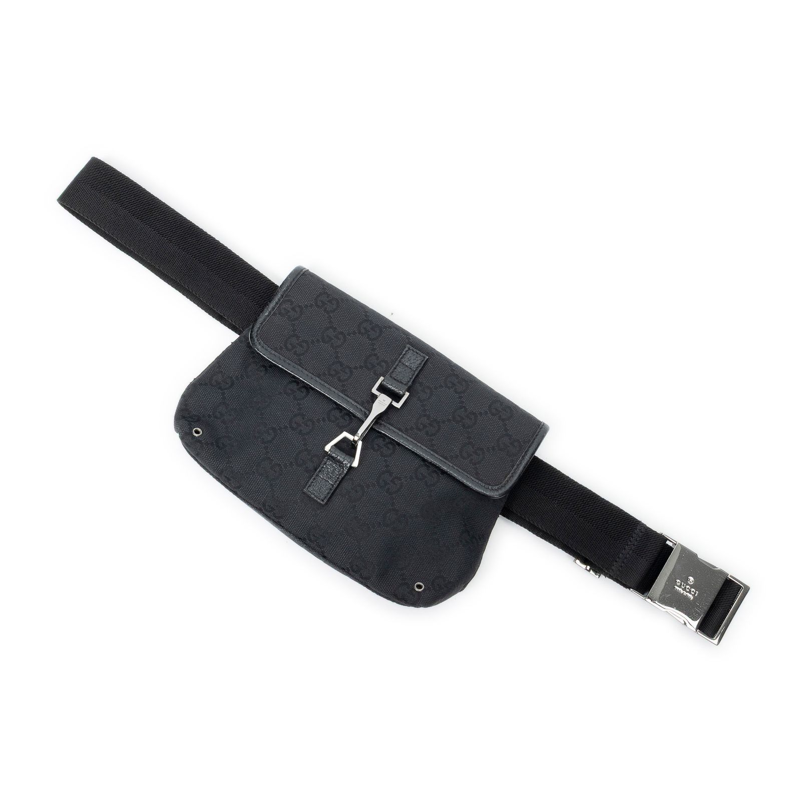 [中古] GUCCI グッチスモールウエストポーチ黒GGキャンバスA