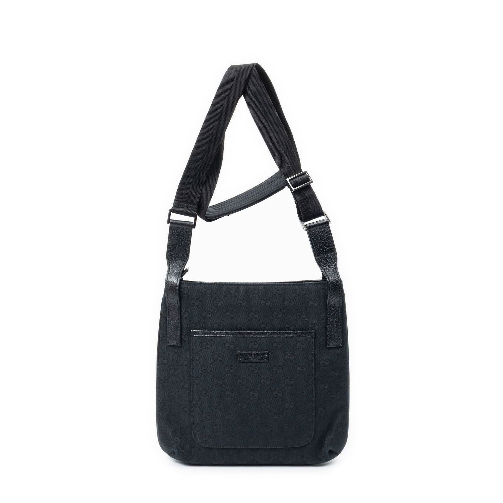 [中古] GUCCI グッチフロントスリップポケットクロスボディ黒GGキャンバスA