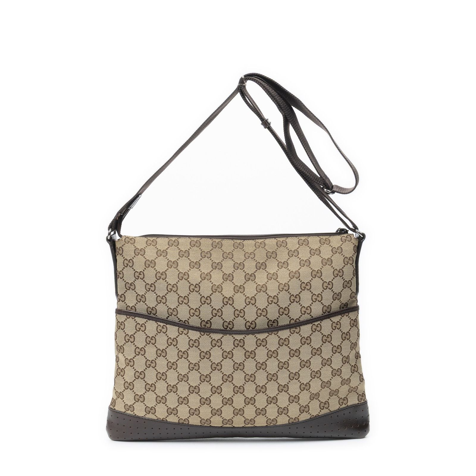 [中古] GUCCI グッチラージフラップメッセンジャーベージュ/ブラウンGGキャンバスA