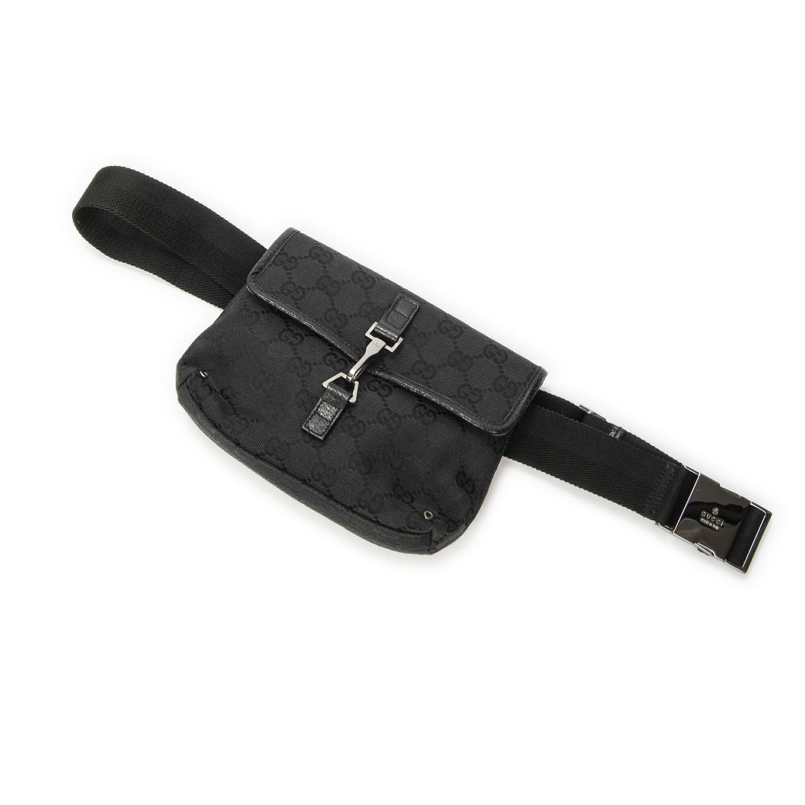 [中古] GUCCI グッチスモールウエストポーチ黒GGキャンバスA