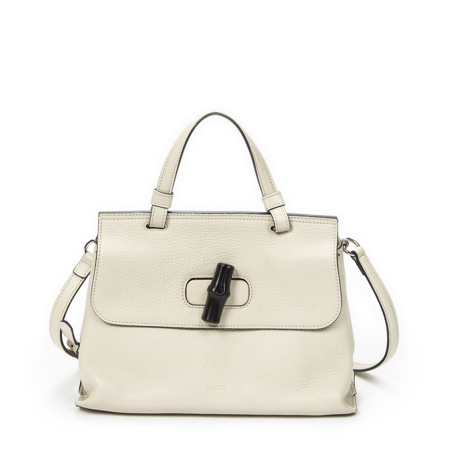 [中古] GUCCI グッチスモールバンブートップハンドルフラップアイボリーグレインカーフスキンレザーA