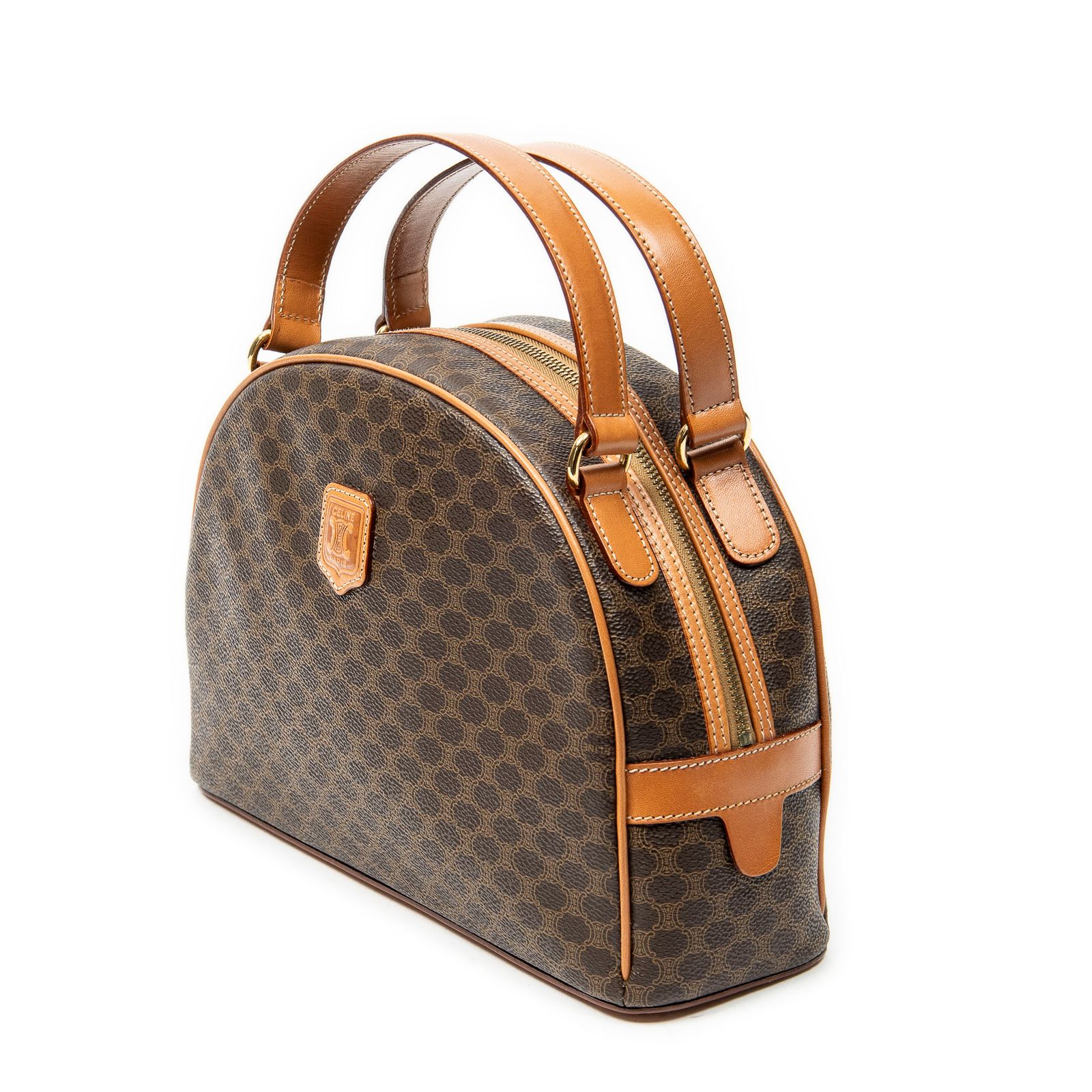 [中古] CELINE セリーヌドームトップハンドル茶色マカダムPVCキャンバスAB CELINE セリーヌ 中古] ミニボストン ダブル セリーヌヴィンテージドームトップハンドル茶色マカダムPVCキャンバスAB