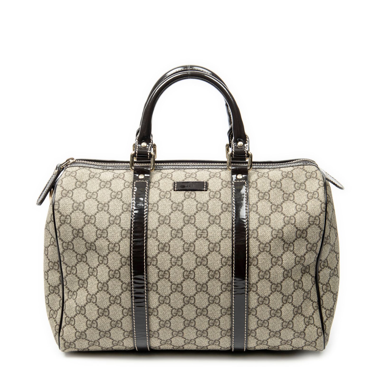 [中古] GUCCI グッチミディアムボストンダークブラウン/ベージュスプリームPVCキャンバスA