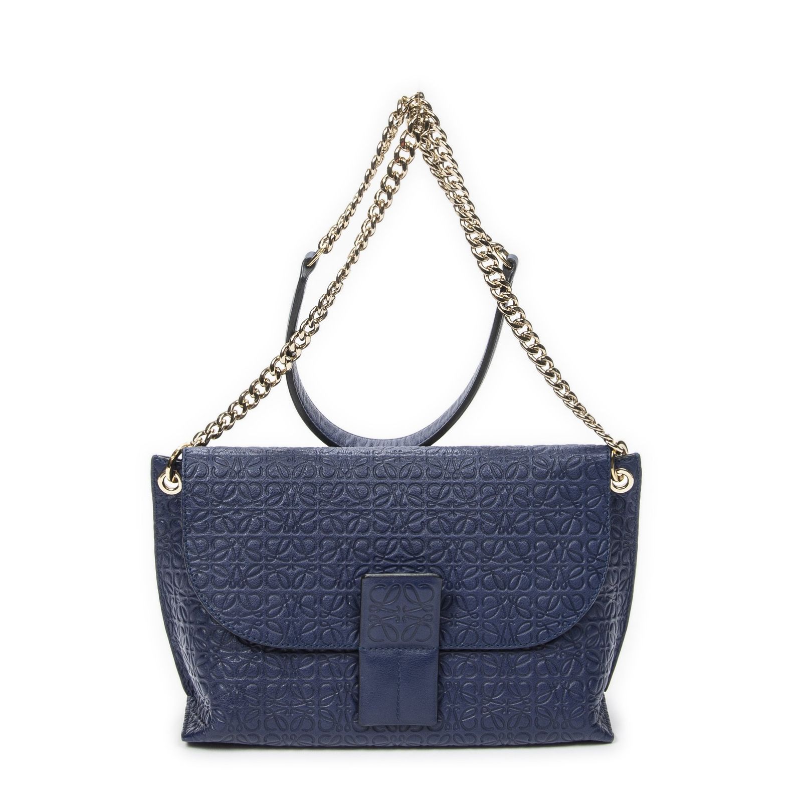 [中古] LOEWE ロエベアナグラム アベニュー クロスボディネイビーアニマルエンボスレザーA