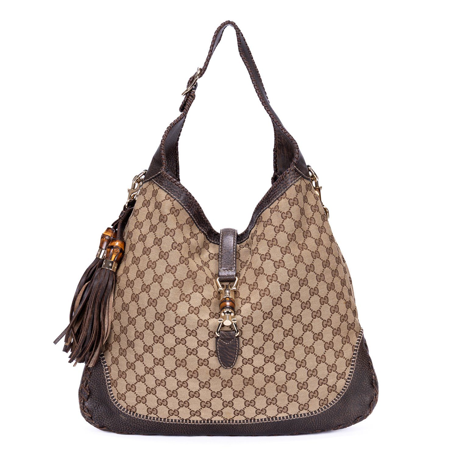 [中古] GUCCI グッチジャッキー ホーボーダークブラウンモノグラムキャンバスA