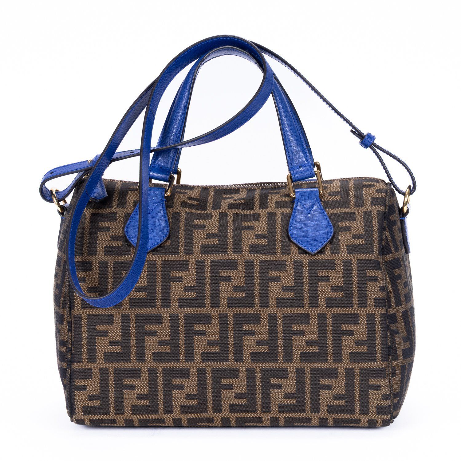 [中古] FENDI フェンディBoston Crossbody茶色、青ズッカキャンバスA