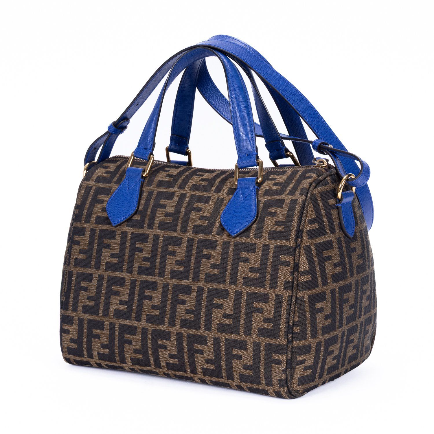 [中古] FENDI フェンディBoston Crossbody茶色、青ズッカキャンバスA