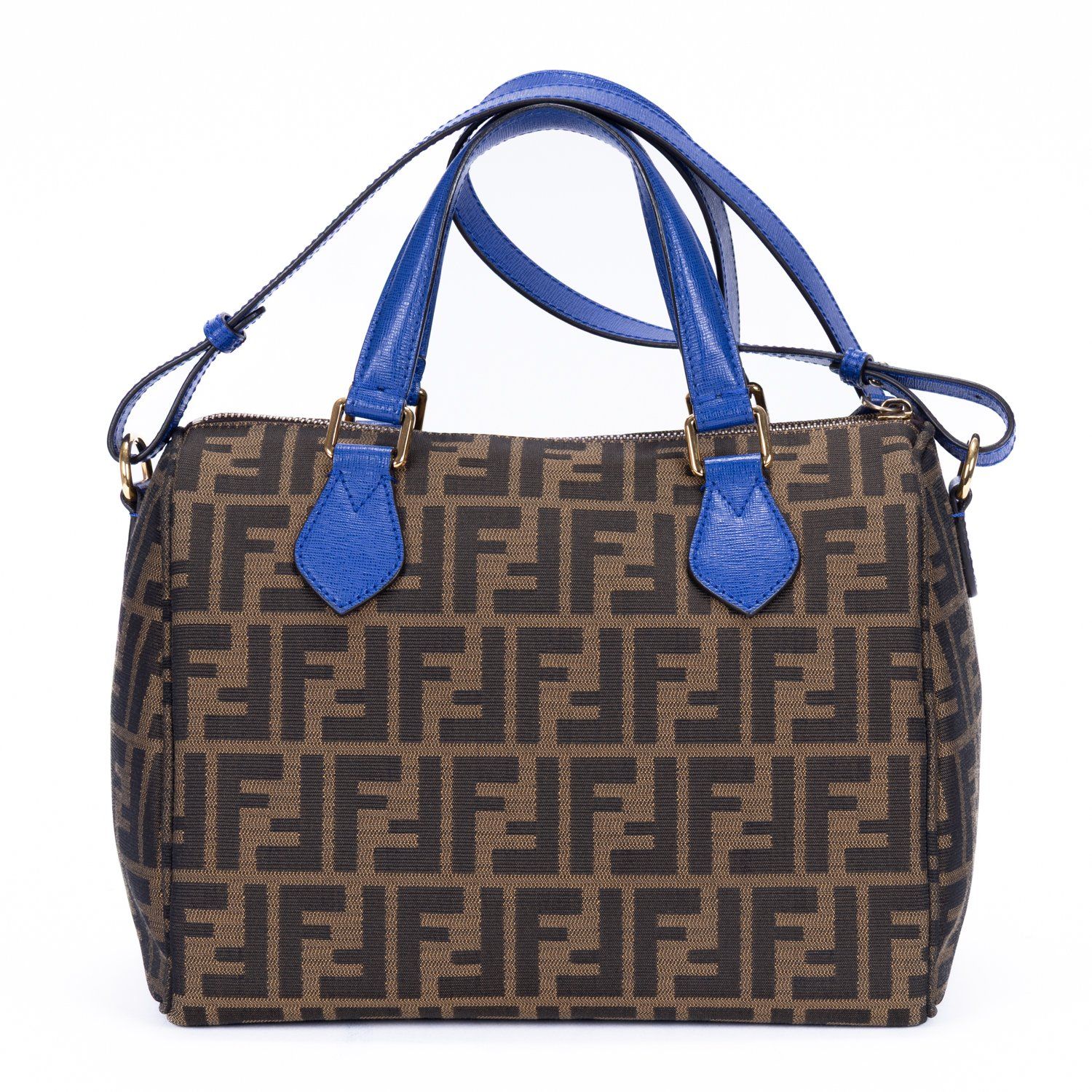 [中古] FENDI フェンディBoston Crossbody茶色、青ズッカキャンバスA