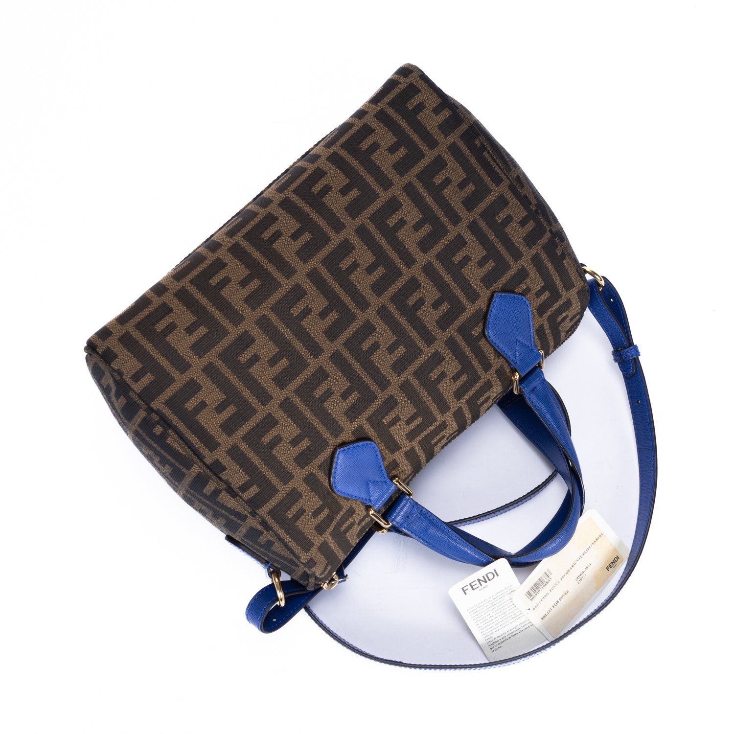 [中古] FENDI フェンディBoston Crossbody茶色、青ズッカキャンバスA