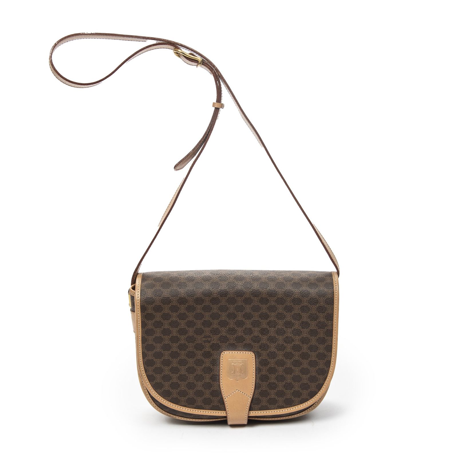 [中古] CELINE セリーヌヴィンテージ フラップ クロスボディブラウン/ベージュマカダムPVCキャンバスA