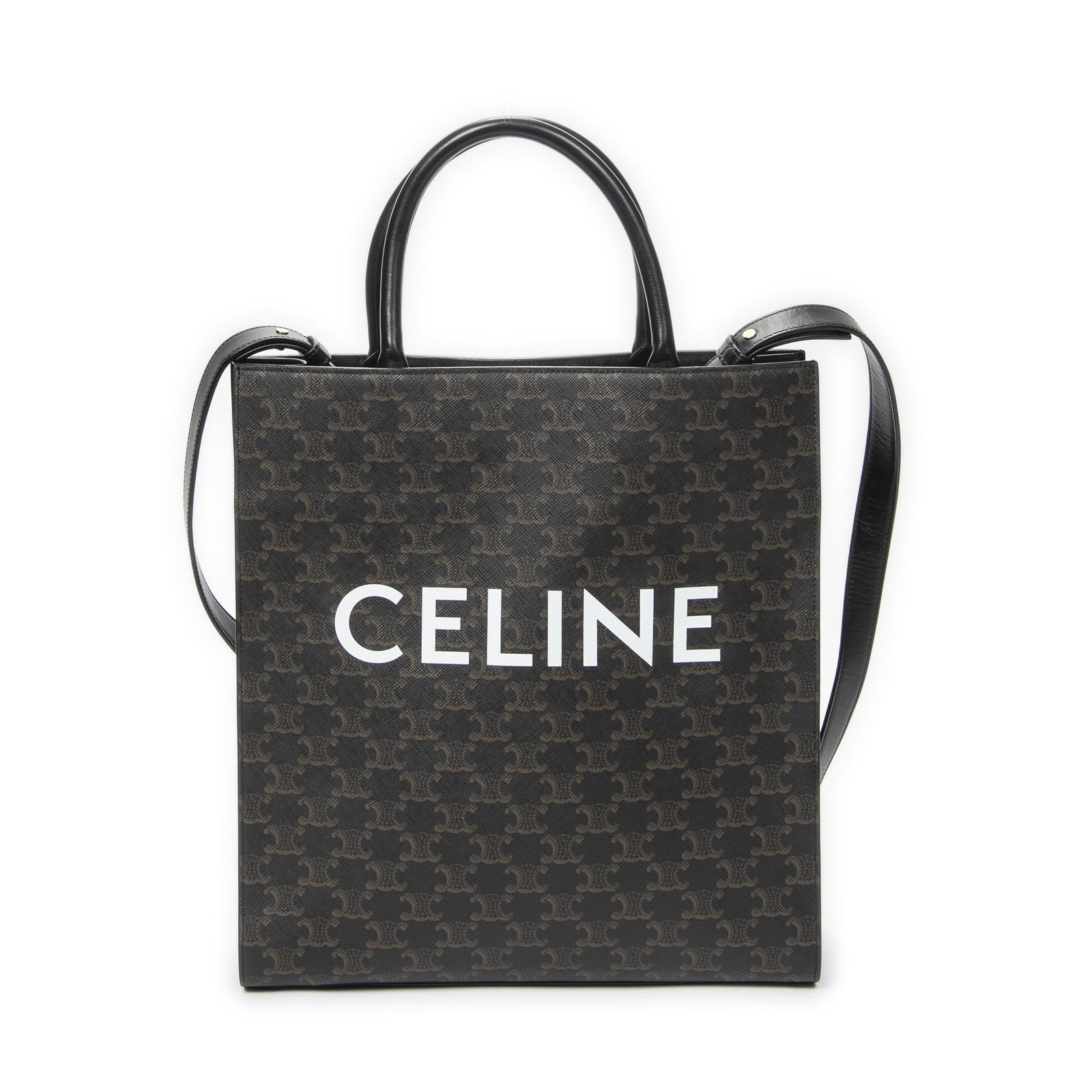 [中古] CELINE セリーヌスモール バーティカル カバ トートブラック/ブラウントリオンフ PVCキャンバスA