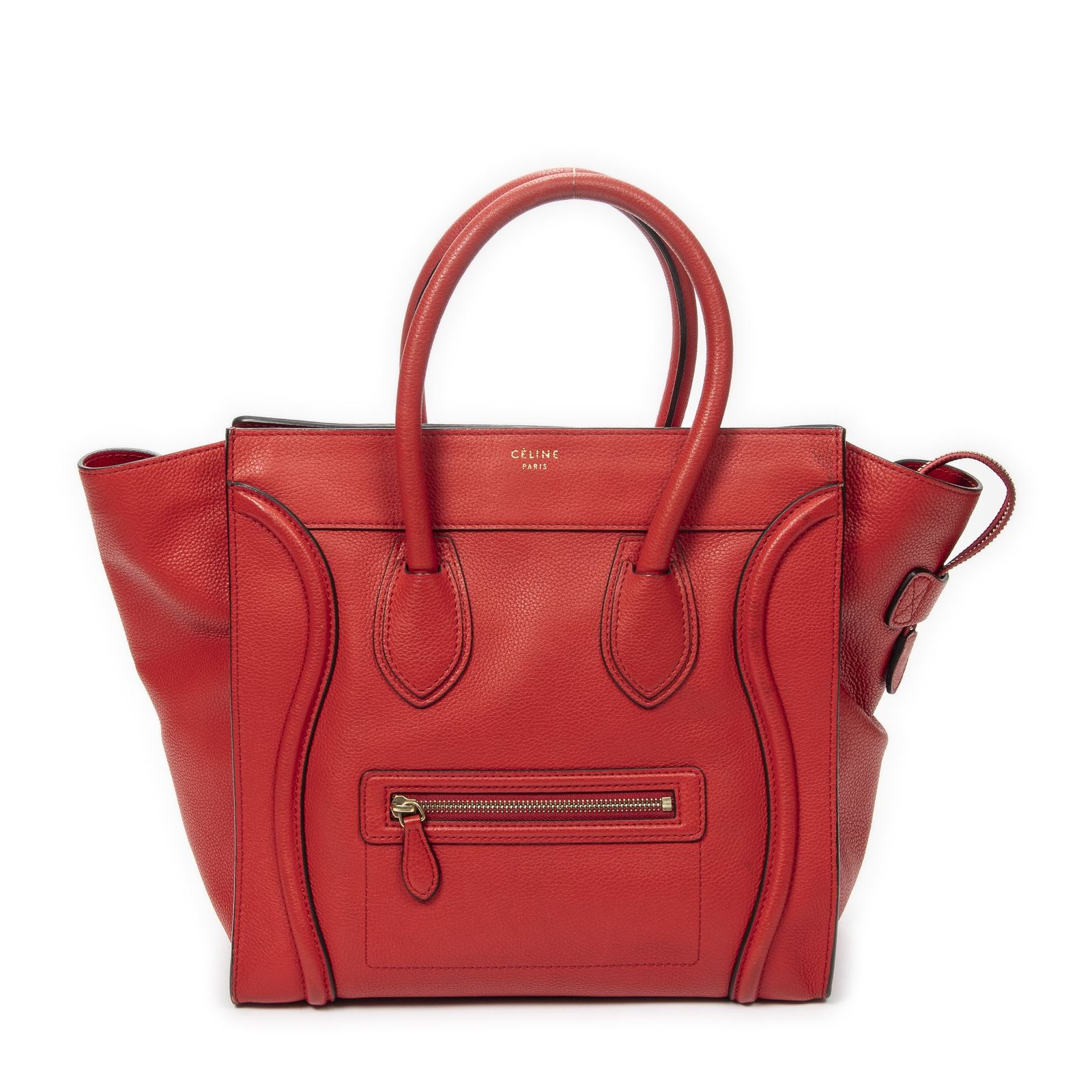 [中古] CELINE セリーヌミニラゲッジ赤グレインカーフスキンレザーA
