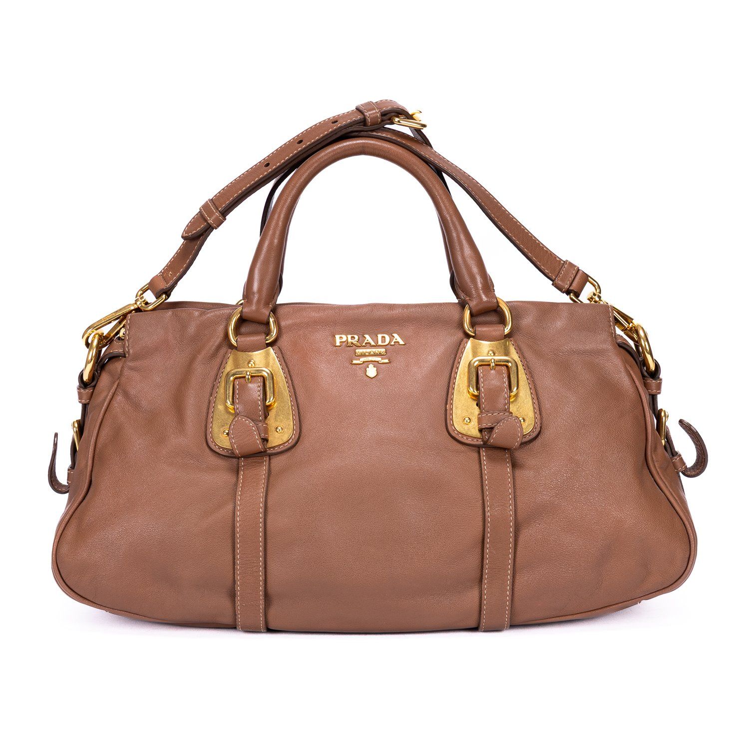 [中古] PRADA プラダバウレット茶色カーフスキンレザーAB
