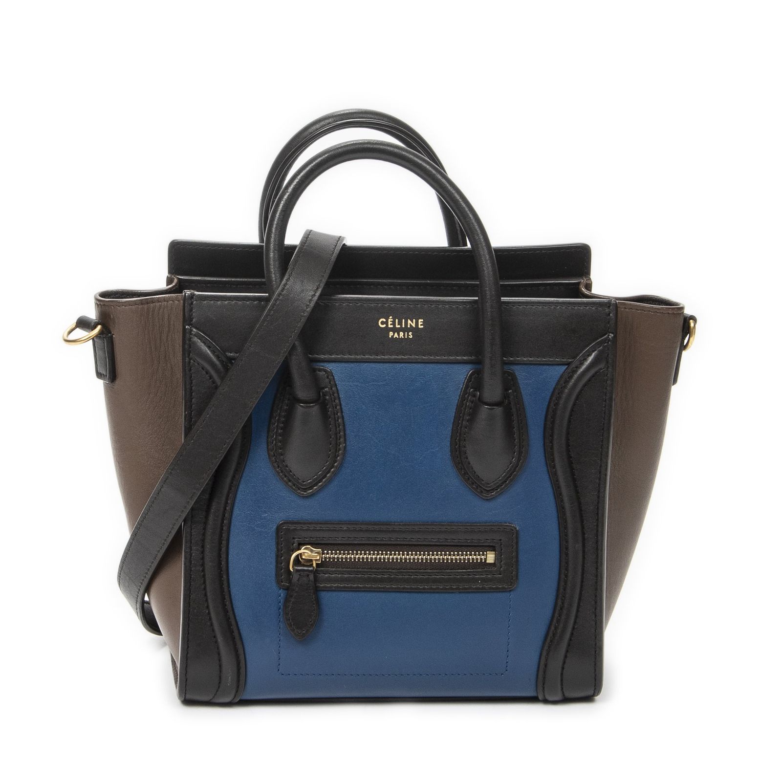 [中古] CELINE セリーヌNano Tricolor Luggage青、ダークブラウン、茶色カーフスキンレザーA