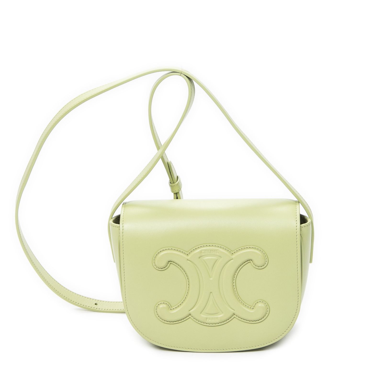 [中古] CELINE セリーヌフォルコ キュイール トリオンフ バッグライトグリーンカーフスキンレザーA