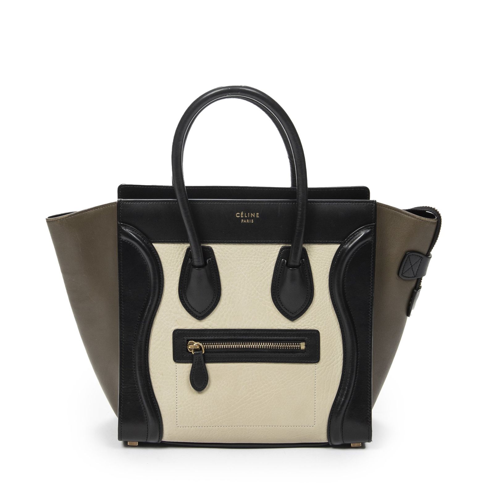 [中古] CELINE セリーヌマイクロラゲッジ黒、白カーフスキンレザーA