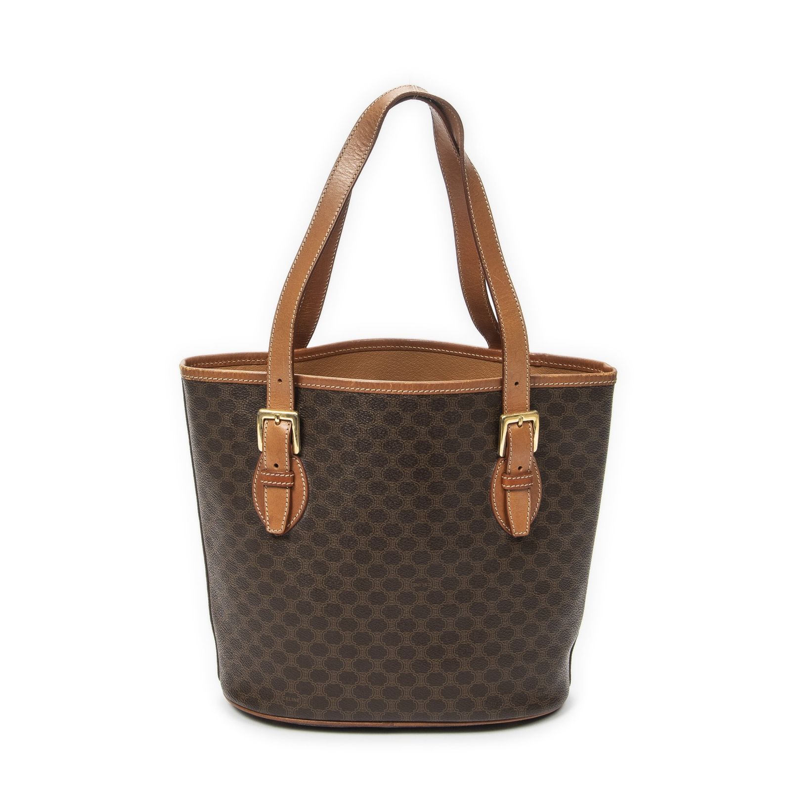 [中古] CELINE セリーヌヴィンテージ バケット トート茶色マカダムPVCキャンバスAB